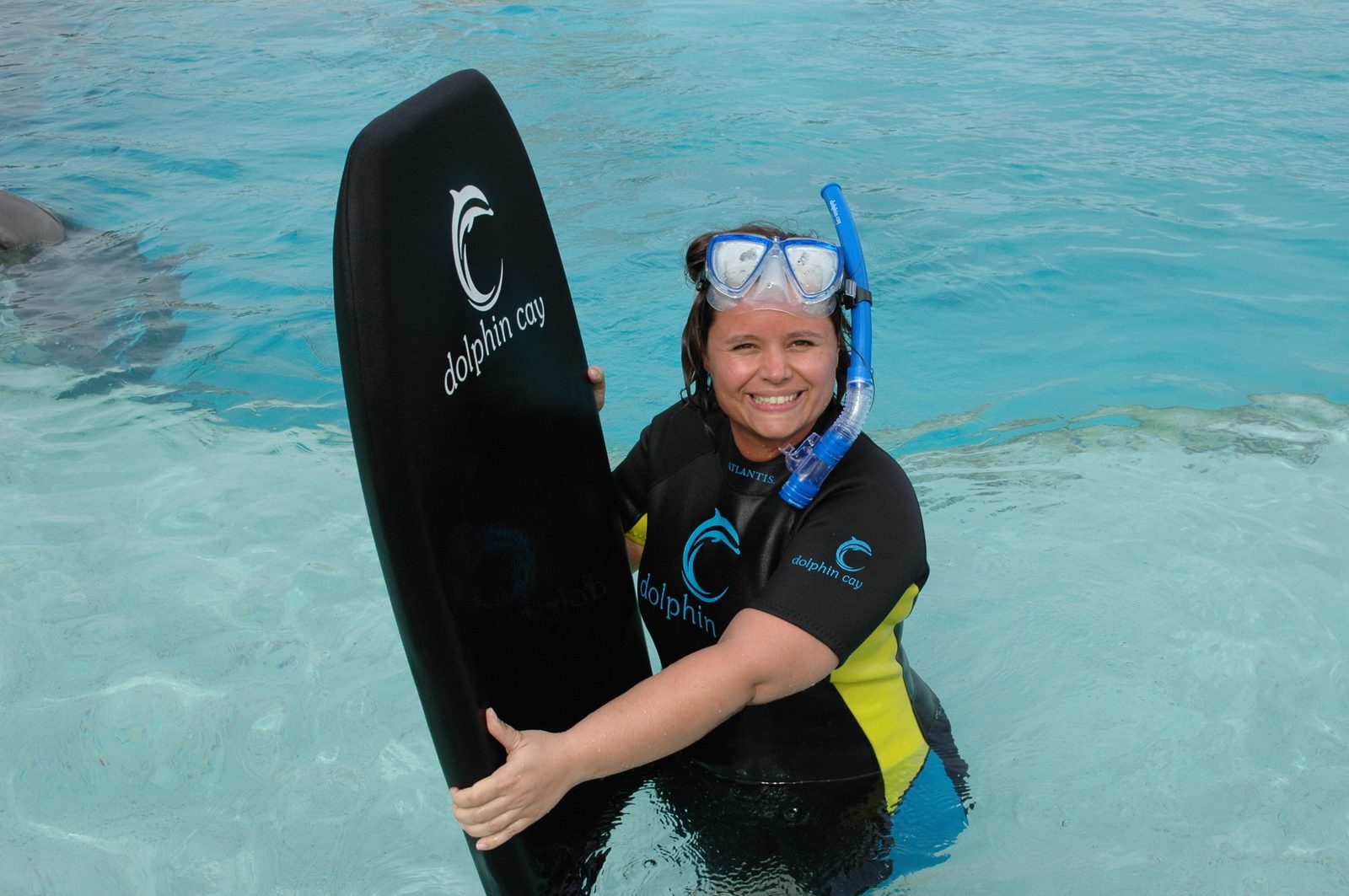 Kathy ready with her Dolphin Cay board
