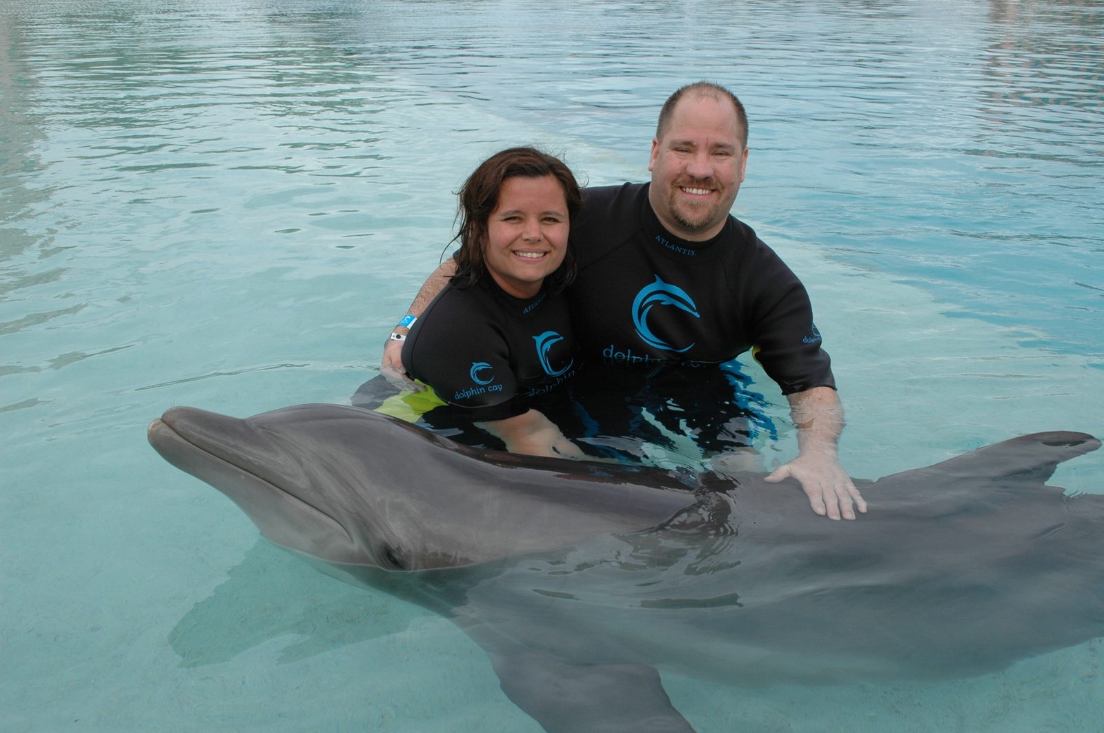 The two of us with our dolphin at Dolphin Cay