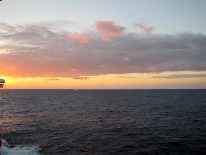 The first of many sunsets at sea