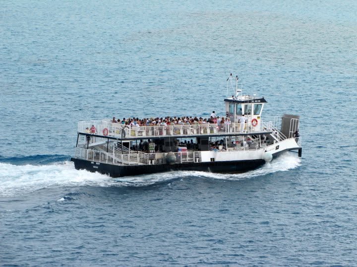 The tender to Half Moon Cay, packed full