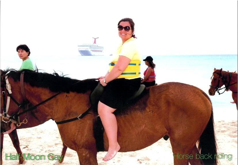 Kathy on horseback at Half Moon Cay