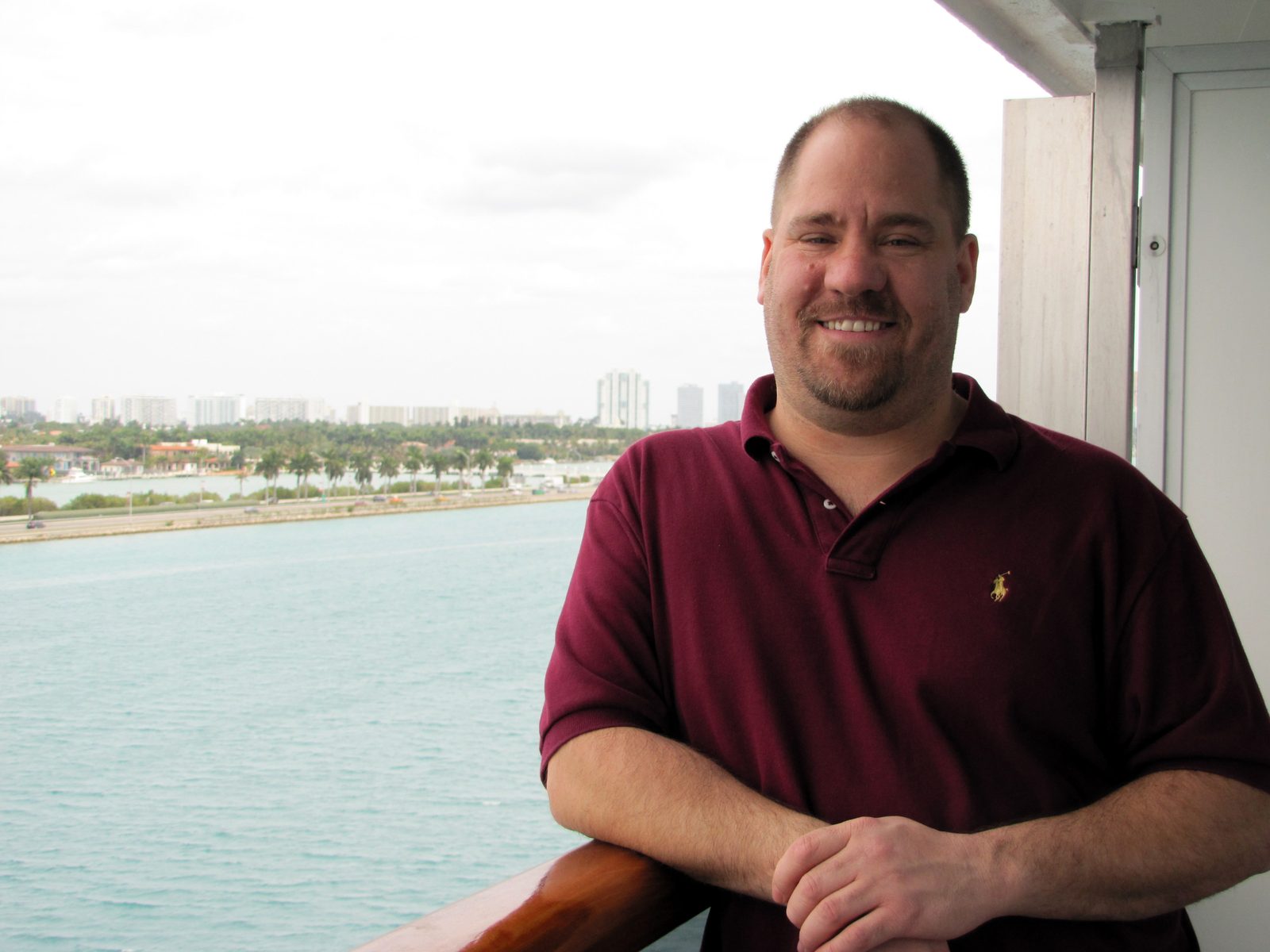Michael on our balcony in Miami before sailing