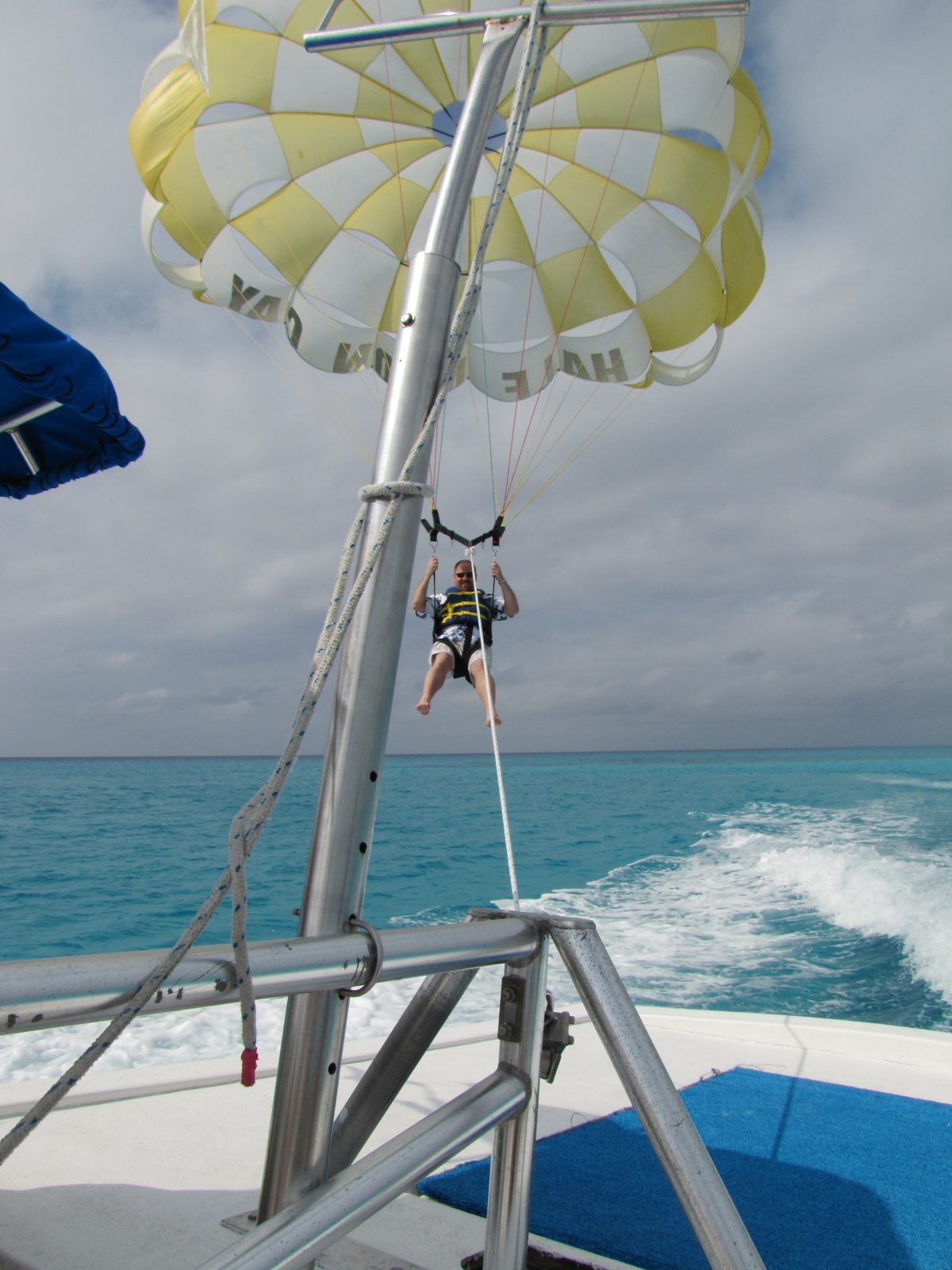 Up, up and away, Michael's turn parasailing