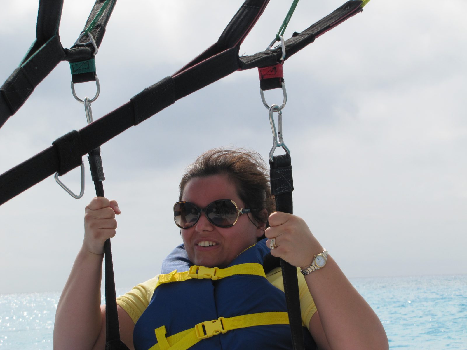 Kathy parasailing at Half Moon Cay