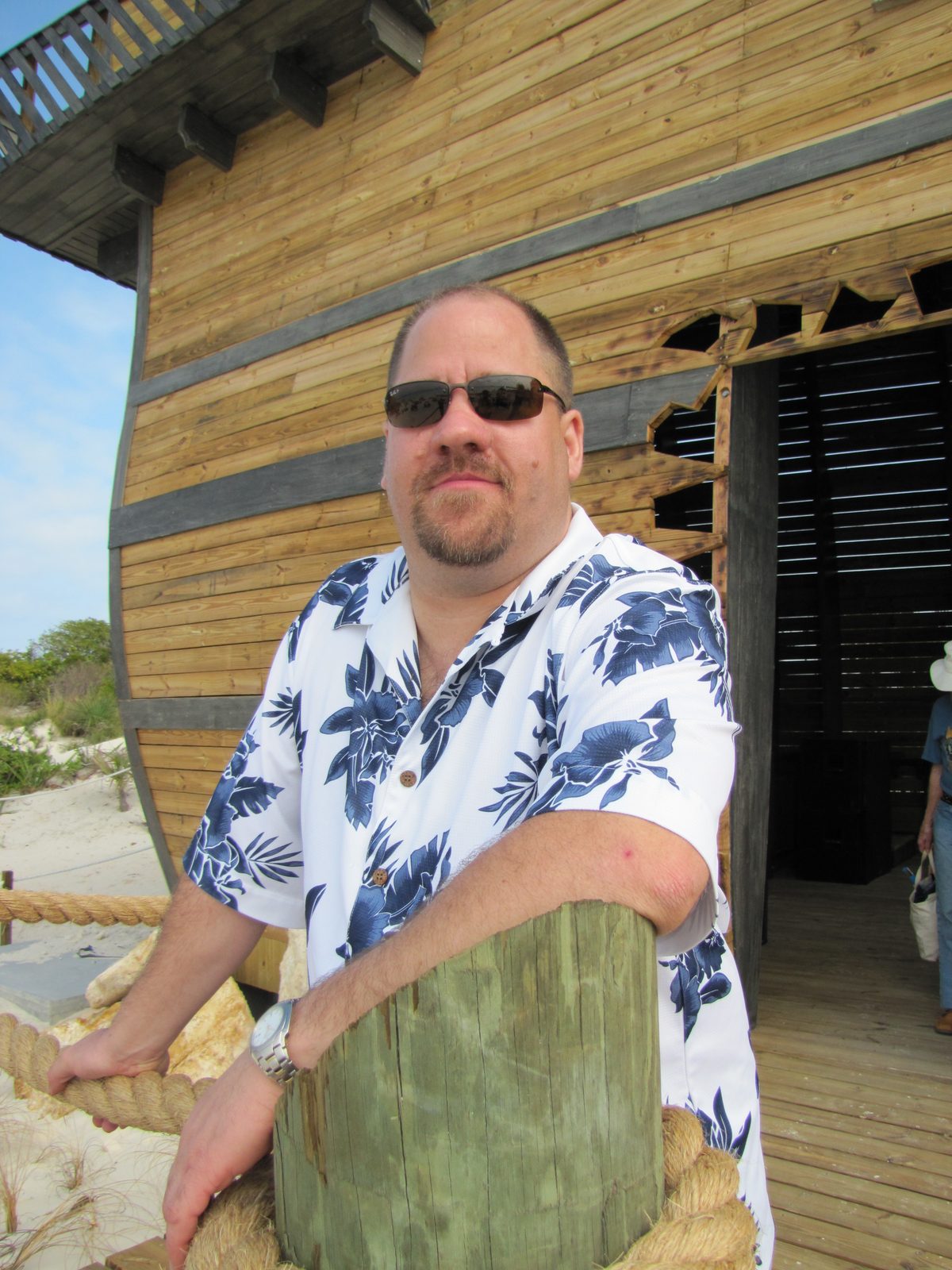 Michael at the pirate ship on Half Moon Cay