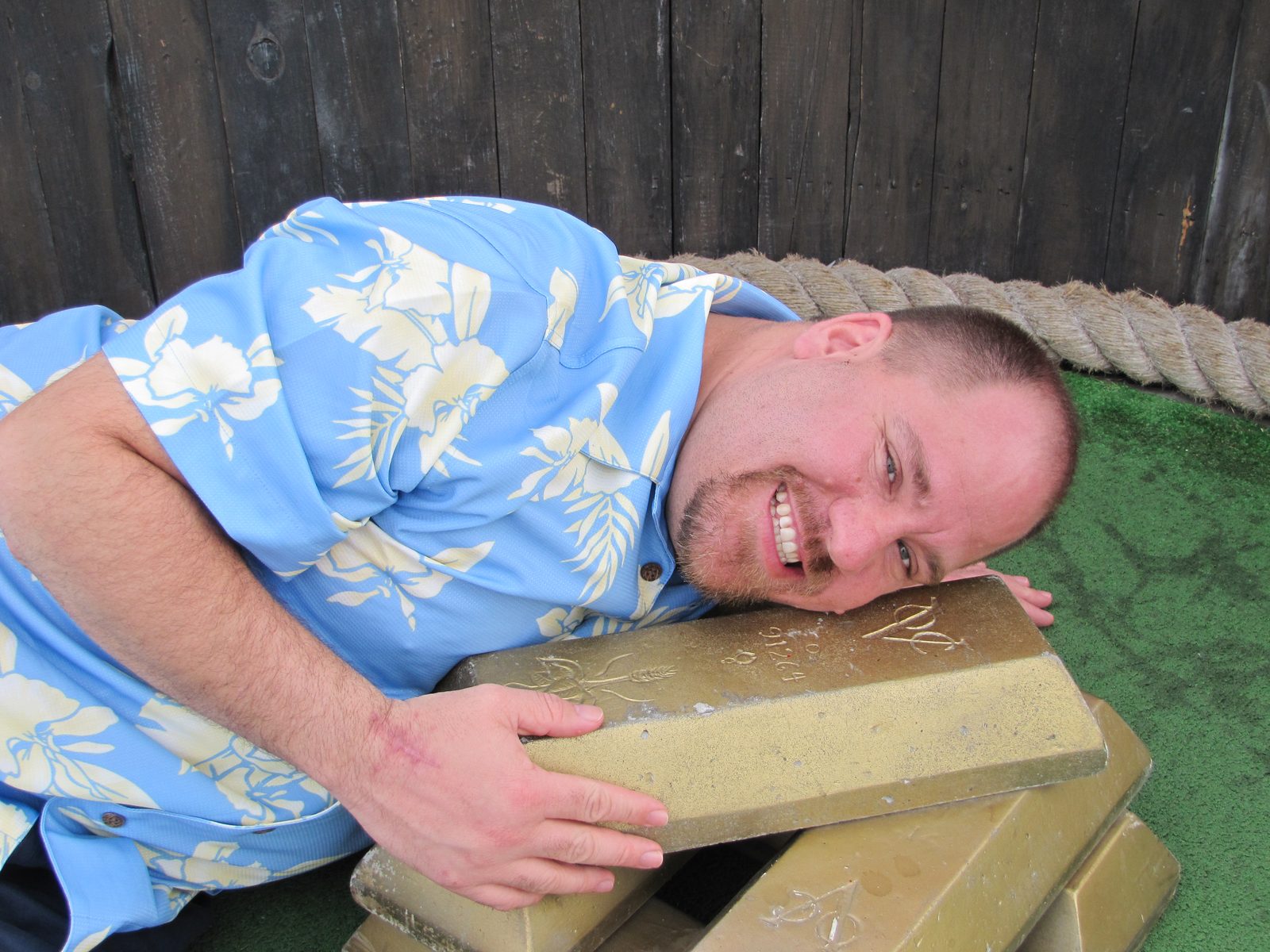 Michael and the gold on the Destiny's mini golf course