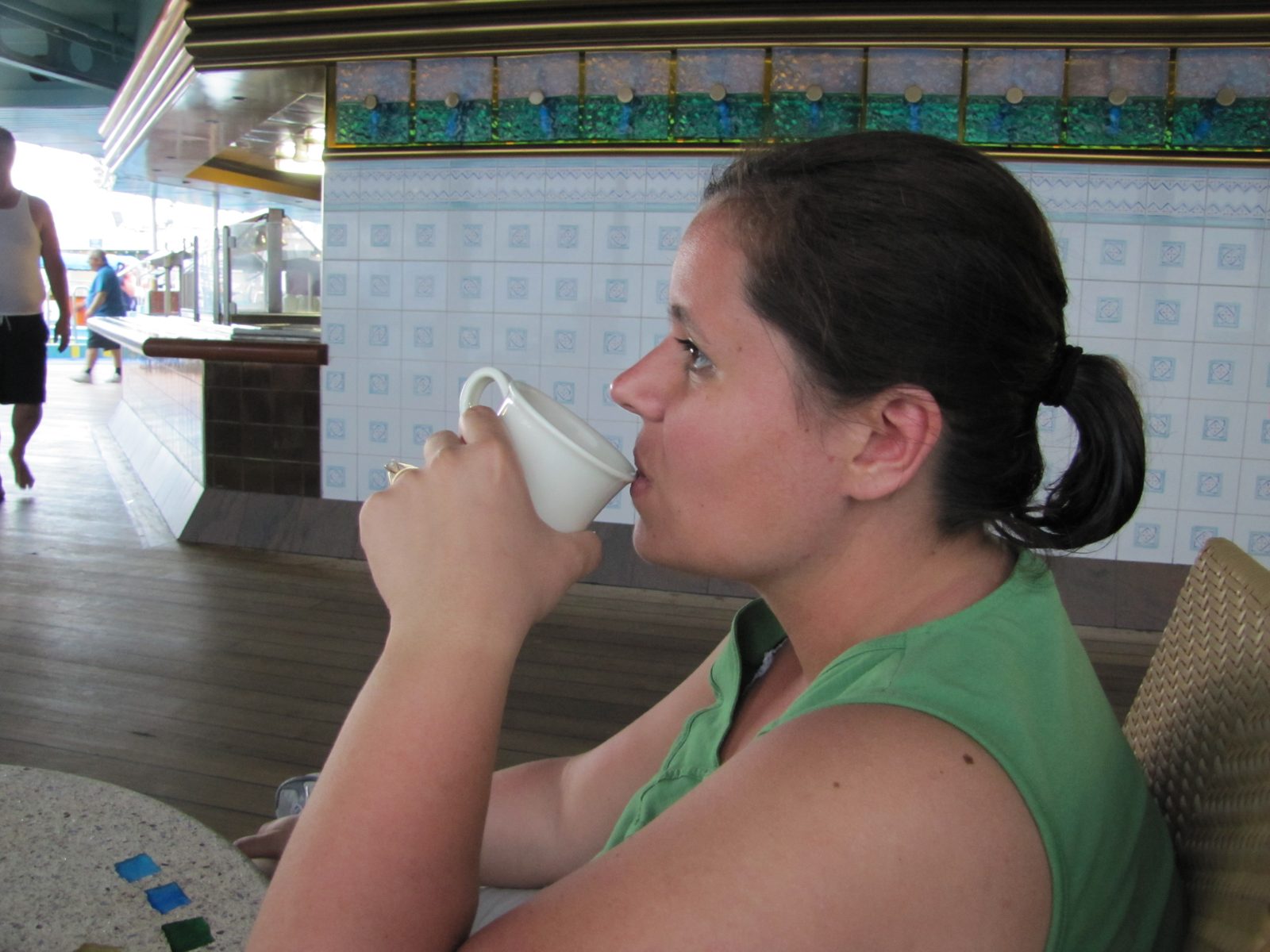 Kathy with a coffee that evening