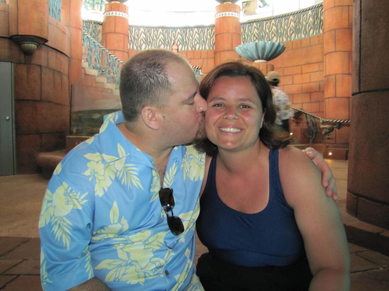 Michael kissing Kathy on the cheek at Atlantis