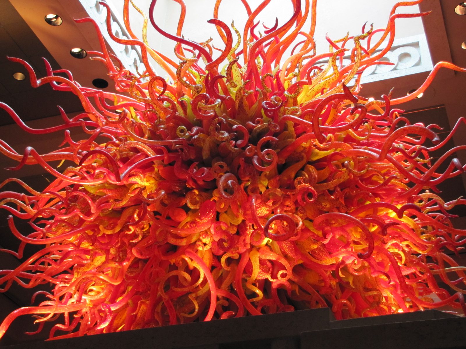 A glass sculpture in the lobby