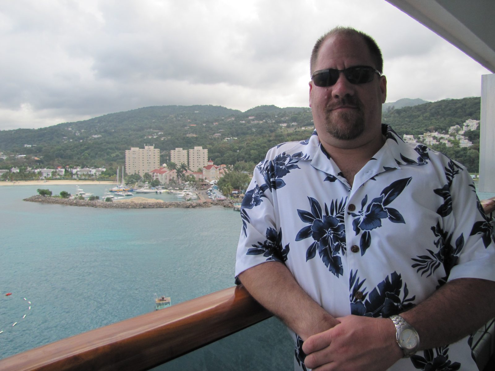Me at the rail, leaving Ocho Rios behind