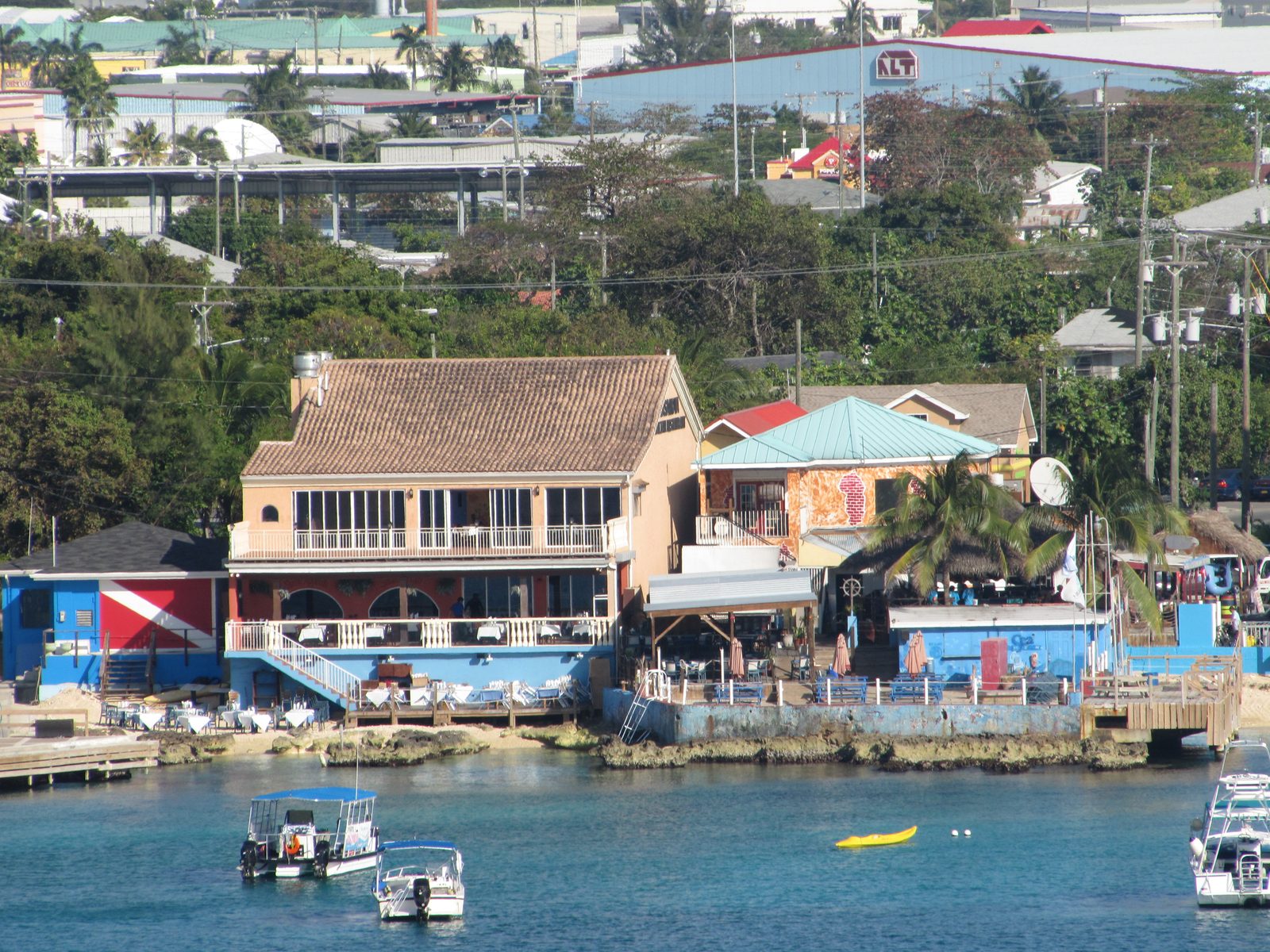 A waterfront dive shop in George Town from the ship