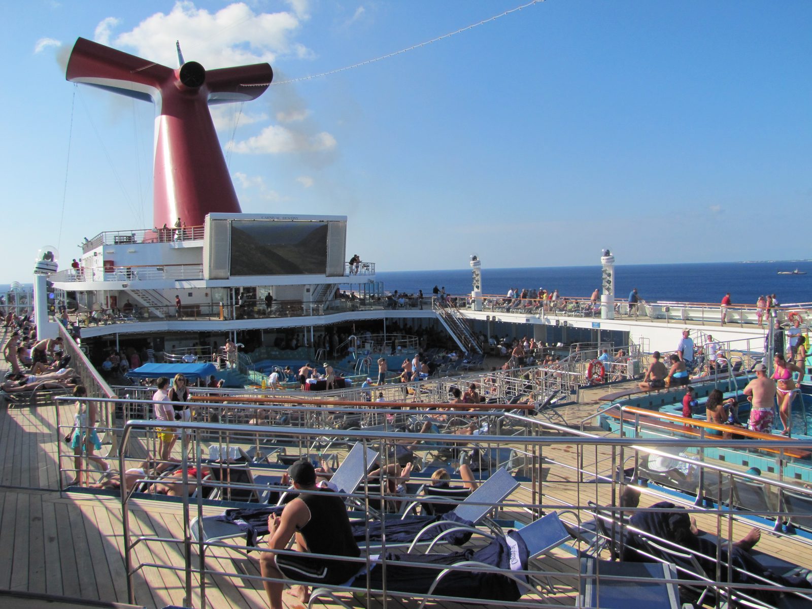 The pool deck on the Destiny leaving Grand Cayman