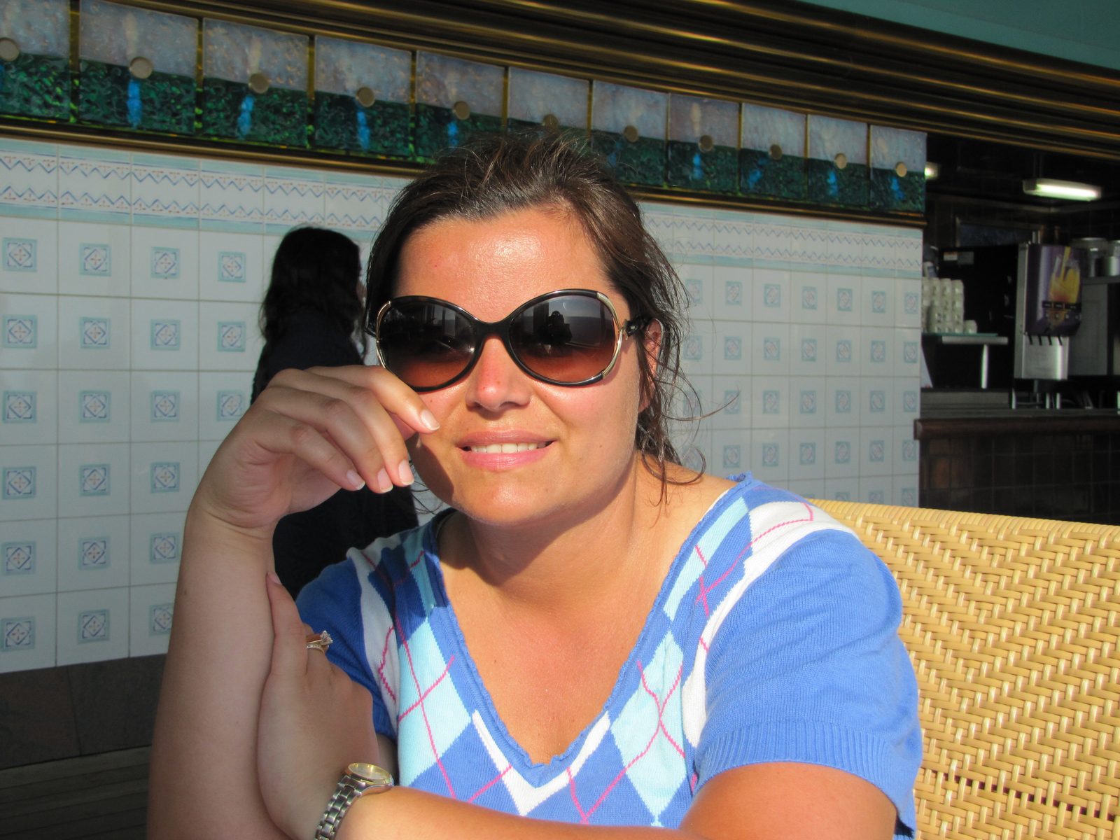 Kathy, back aboard after a day ashore