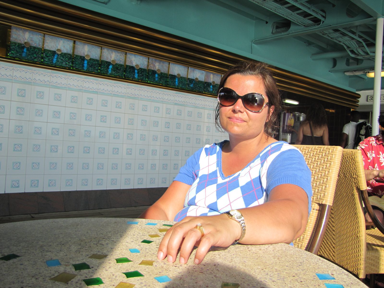 Kathy relaxing on deck back from Grand Cayman