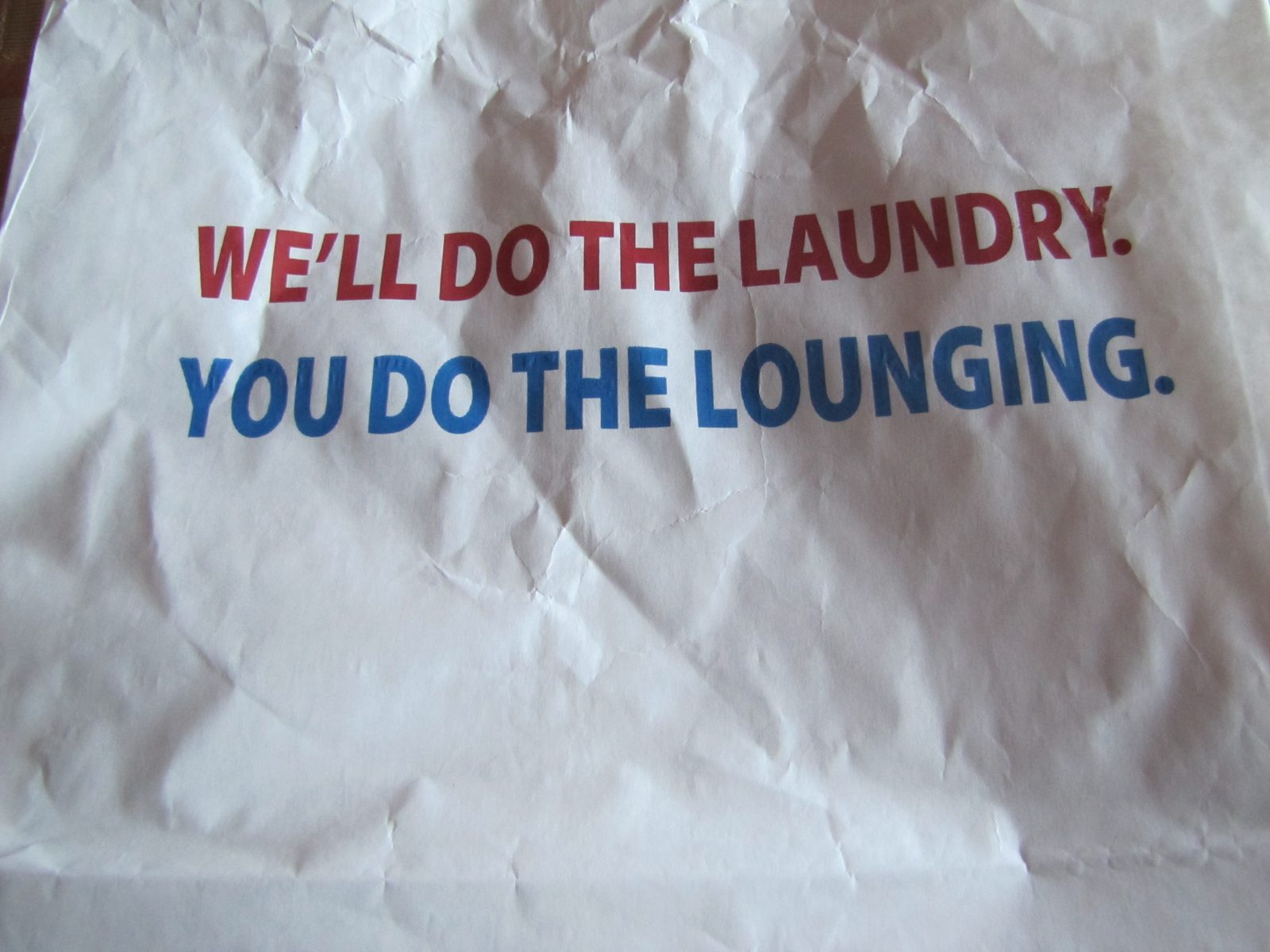 The laundry bag note in our cabin