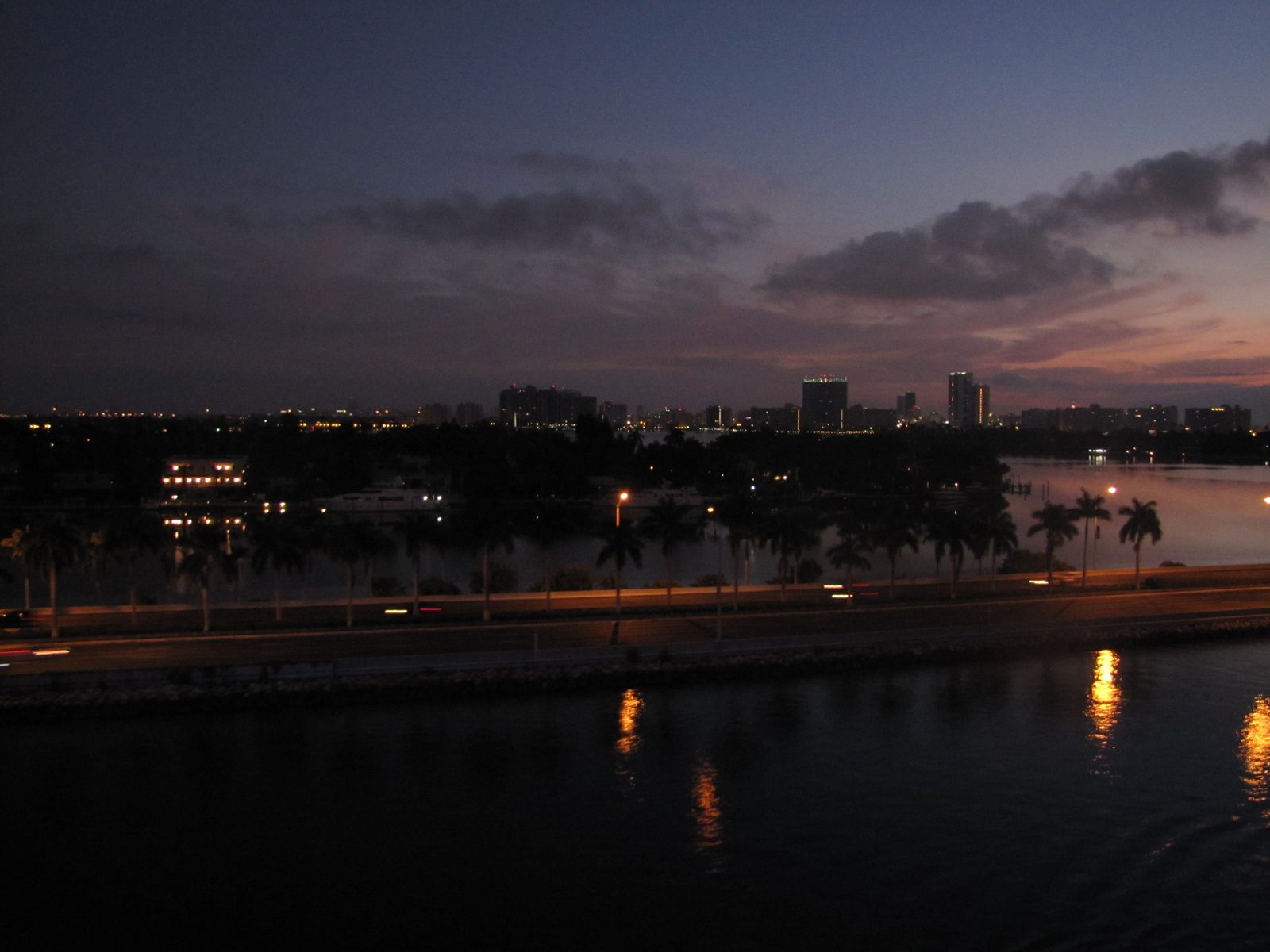Port lights still glowing before sunrise