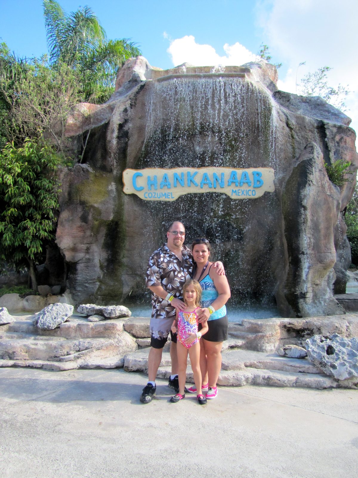 Kathy, Lisa and Michael by the Chankanaab waterfall