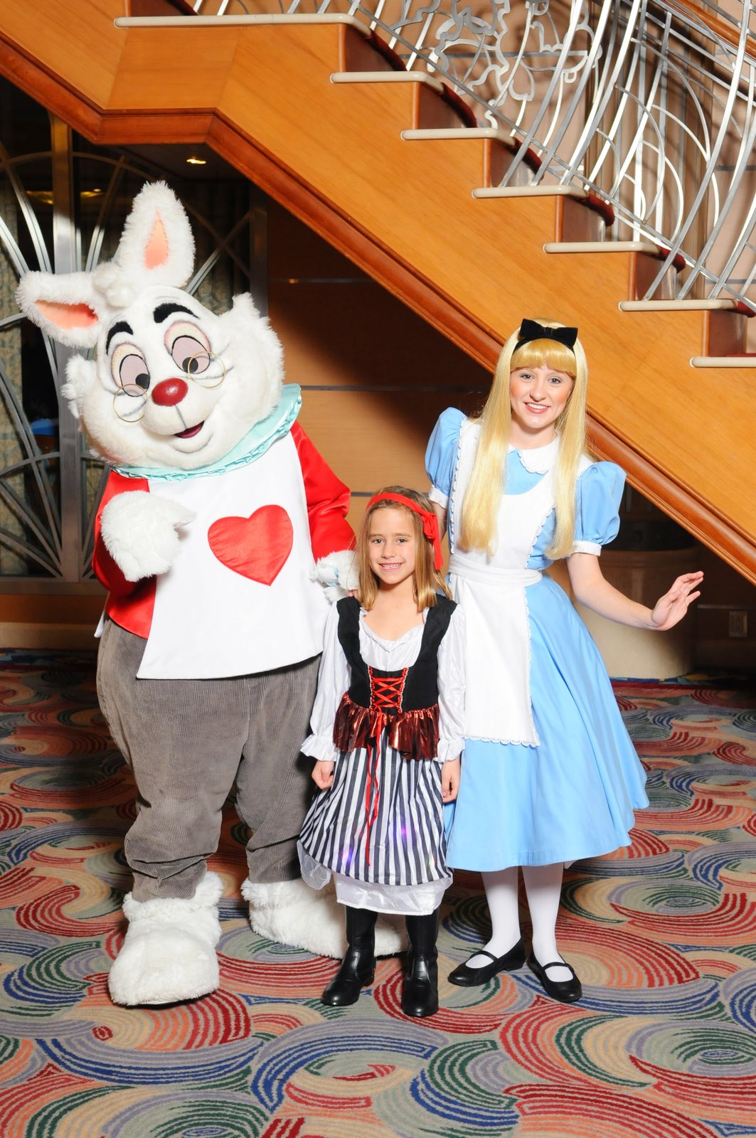 The White Rabbit, Lisa and Alice on Pirate Night in the Lobby Atrium