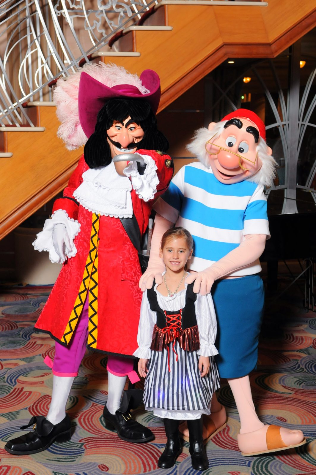 Captain Hook, Lisa and Mr. Smee on Pirate Night in the Lobby Atrium