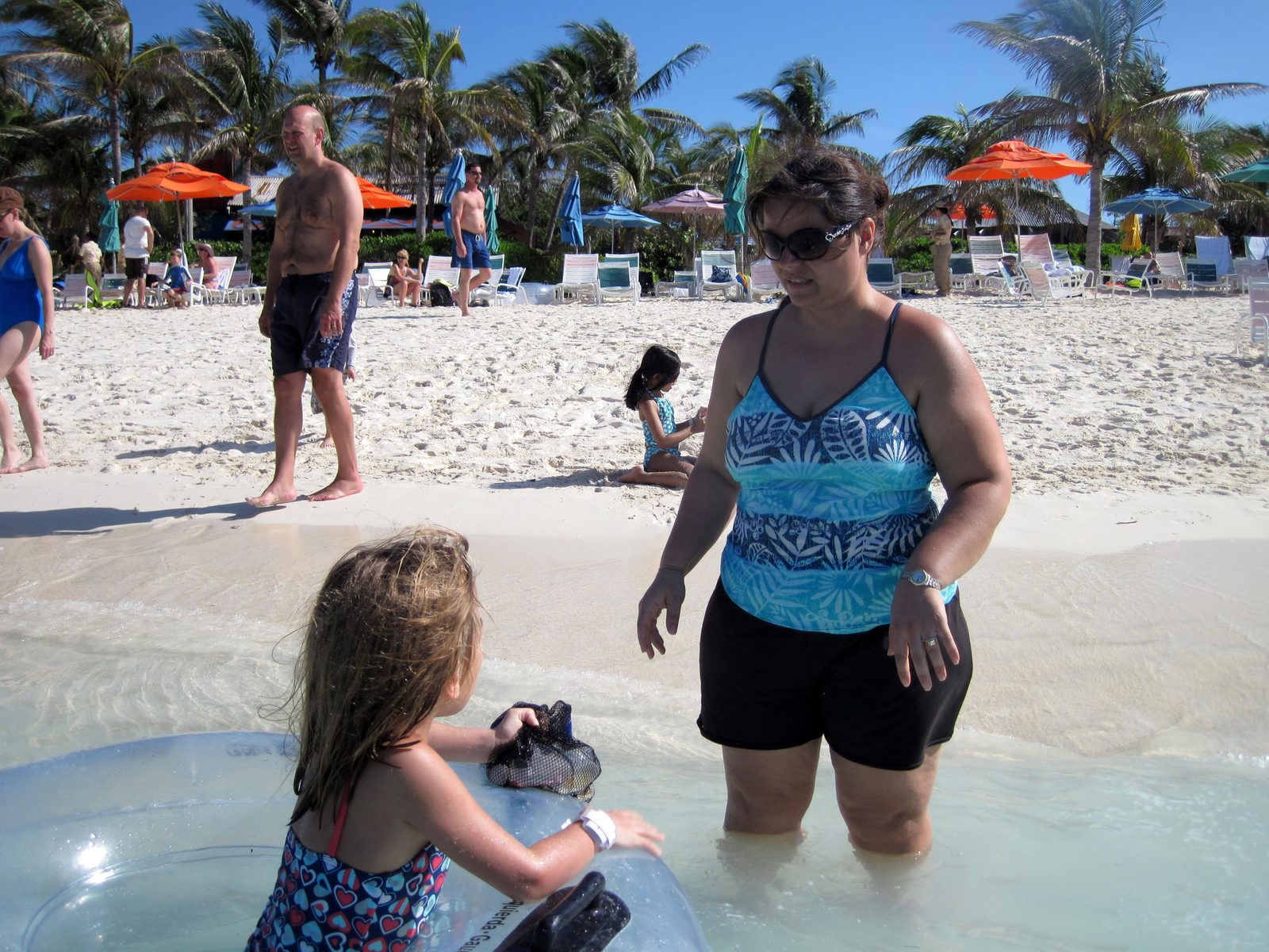 Kathy and Lisa wade into the water