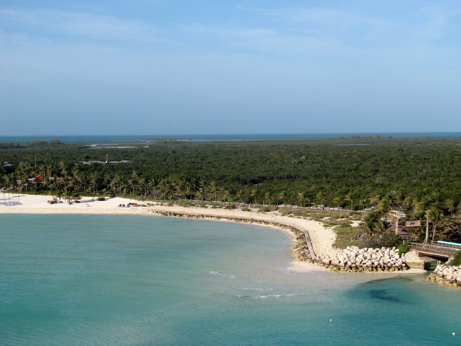 The Castaway Cay shoreline from the ship
