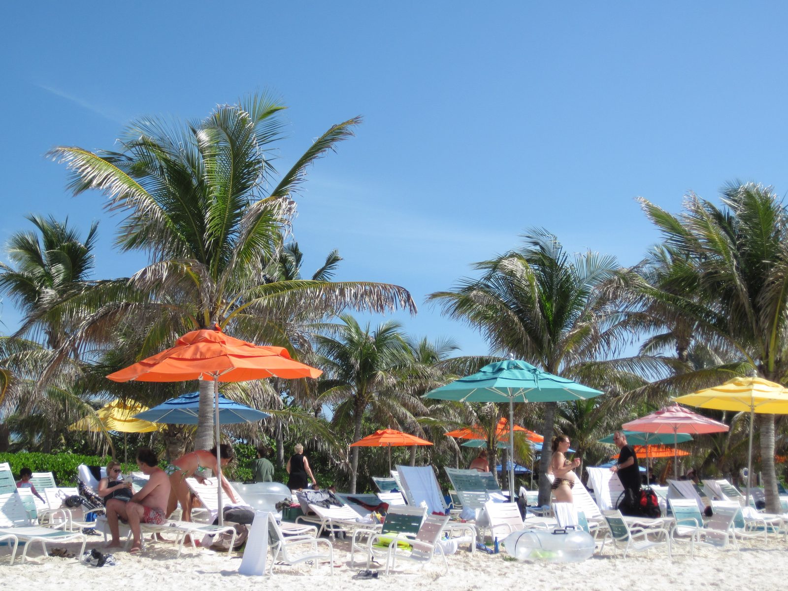 The beach umbrellas on Castaway Cay