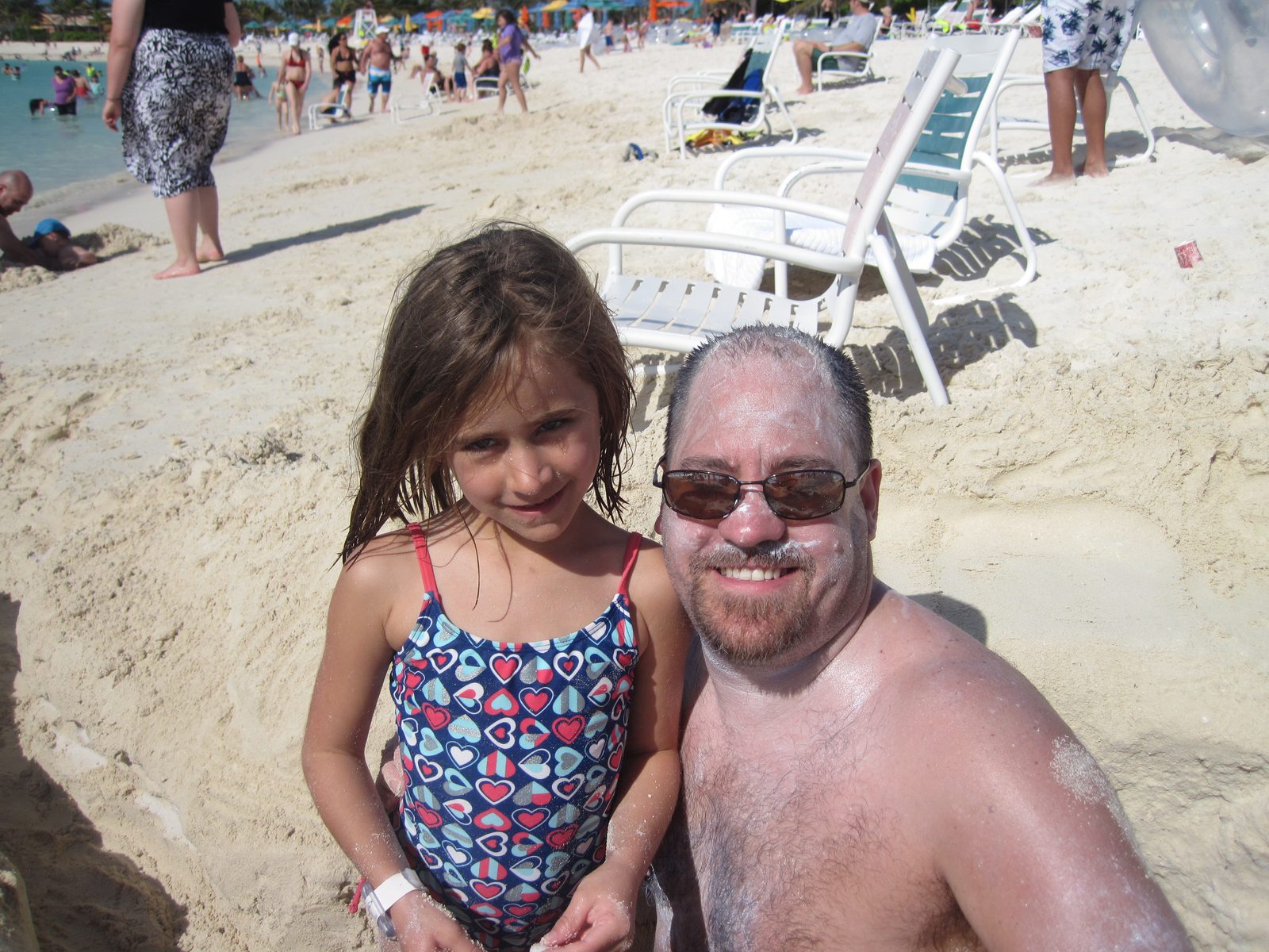 Lisa and me in our sand pit on Castaway Cay