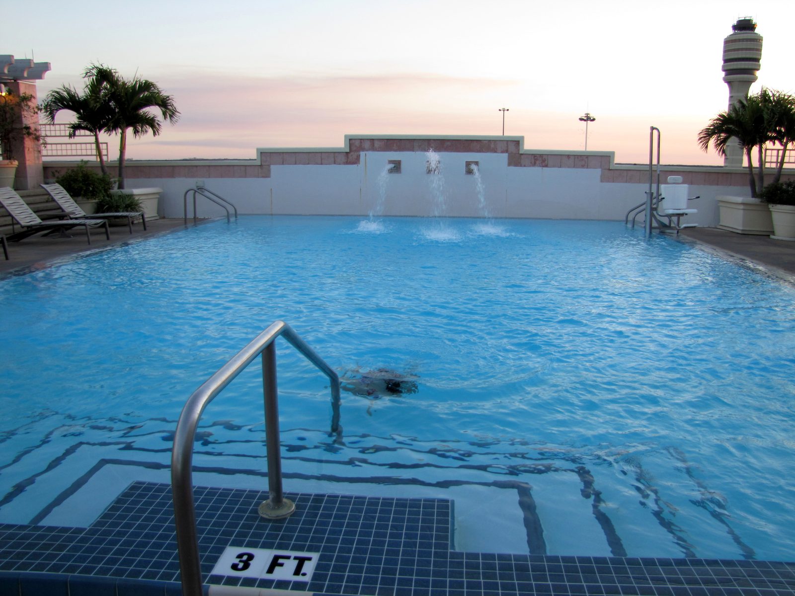 The hotel pool as the sun went down