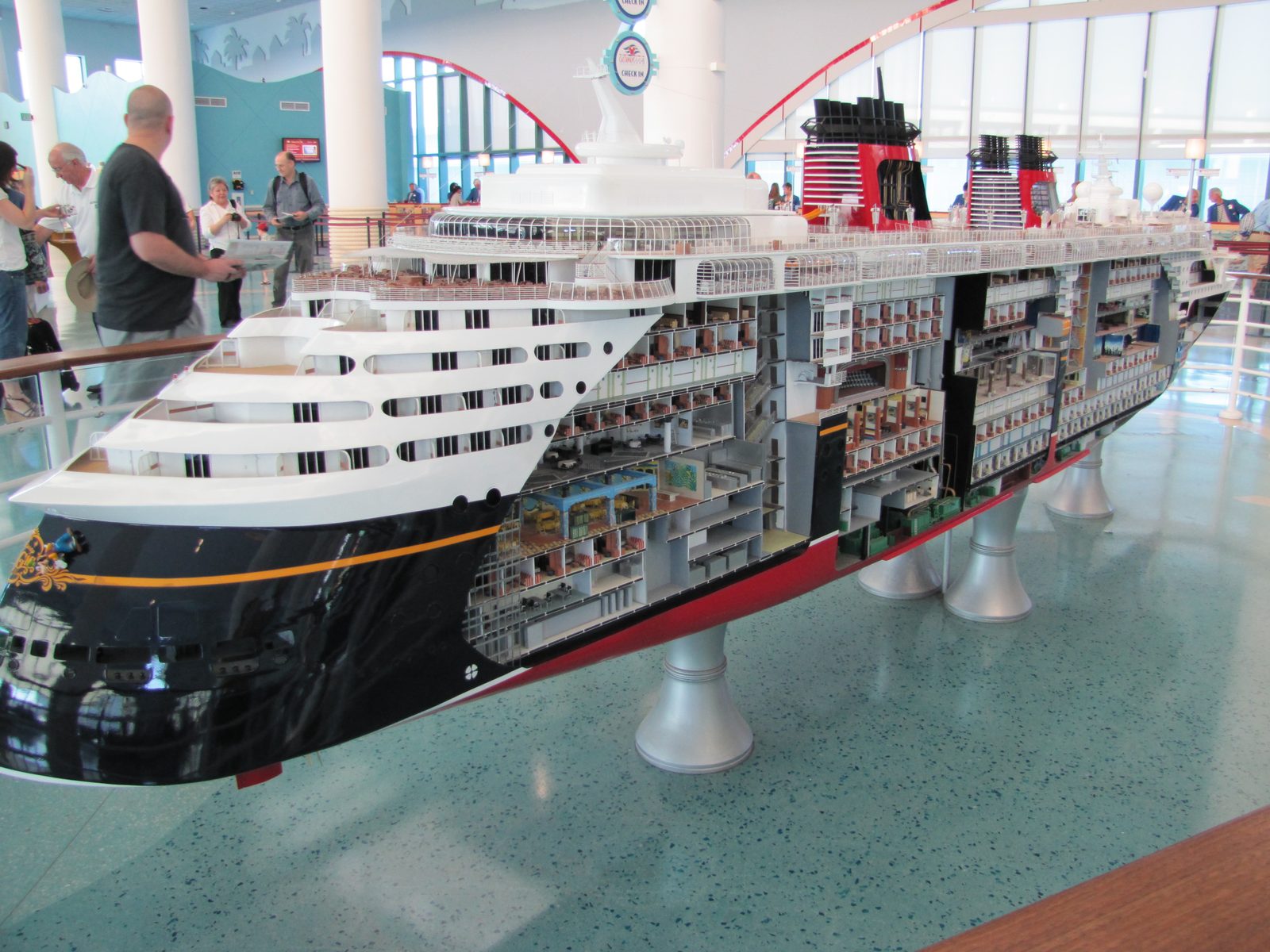 The cutaway model of the ship in the cruise terminal