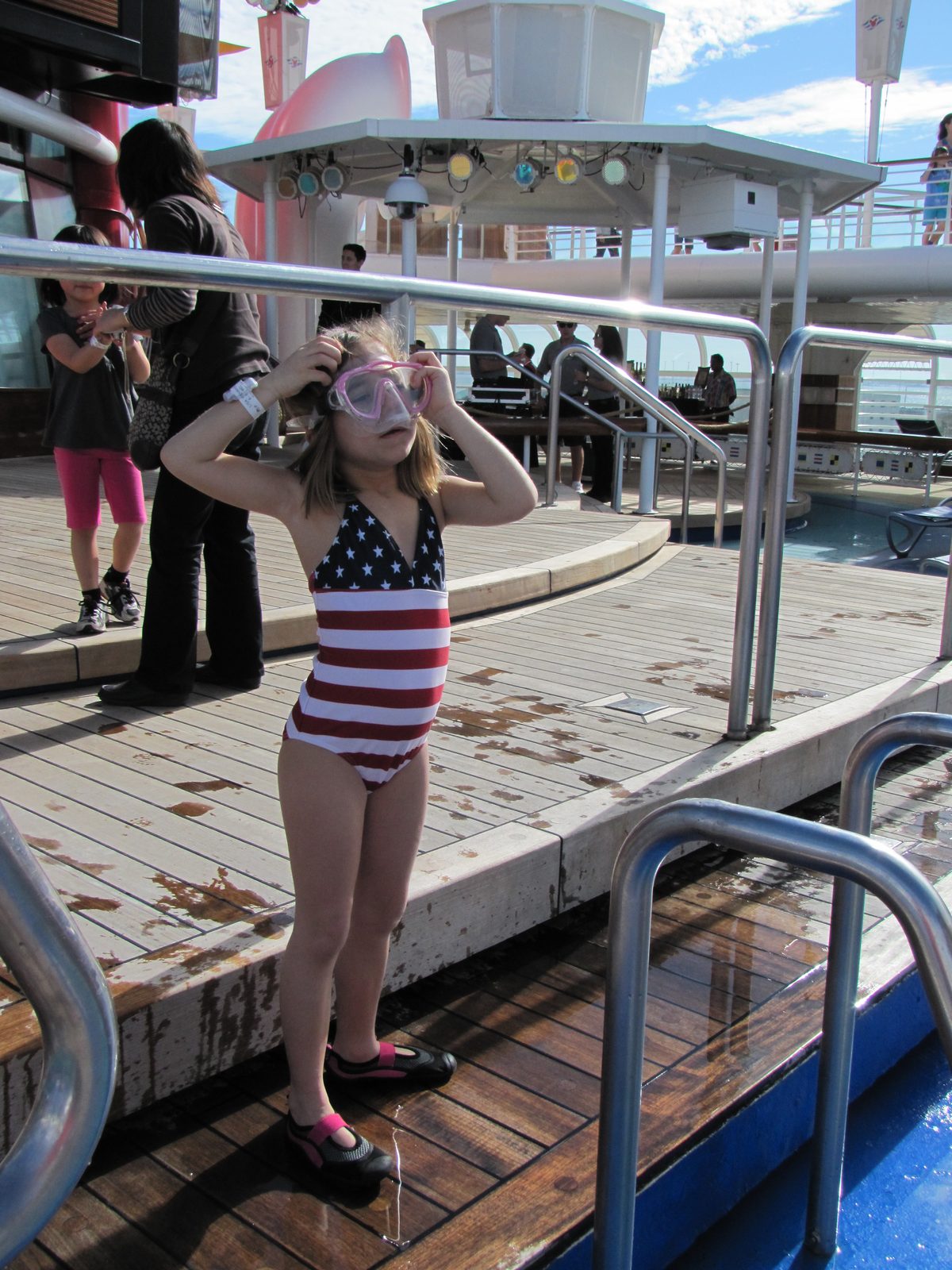 Lisa on deck in red, white and blue