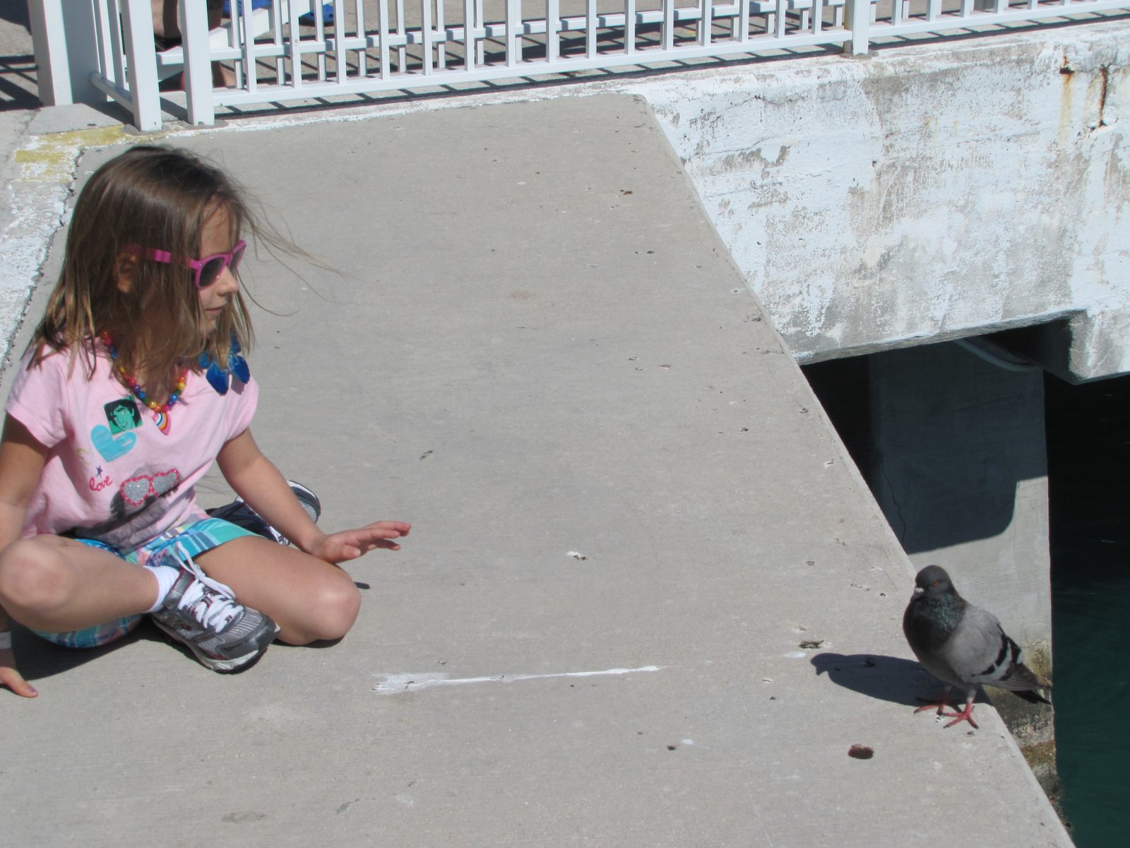 Lisa the pigeon whisperer on the pier in Key West
