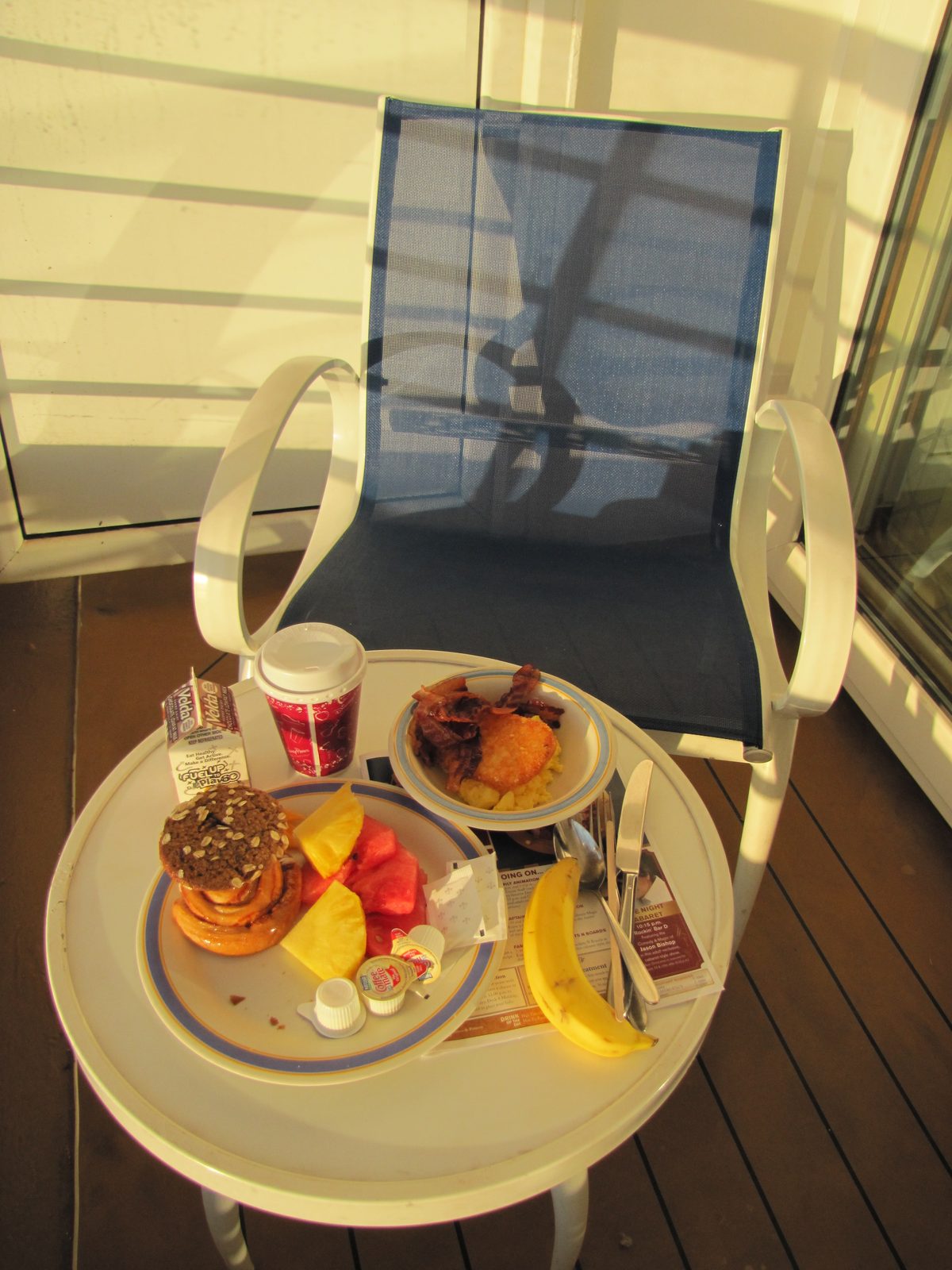 Breakfast on our verandah on the sea day