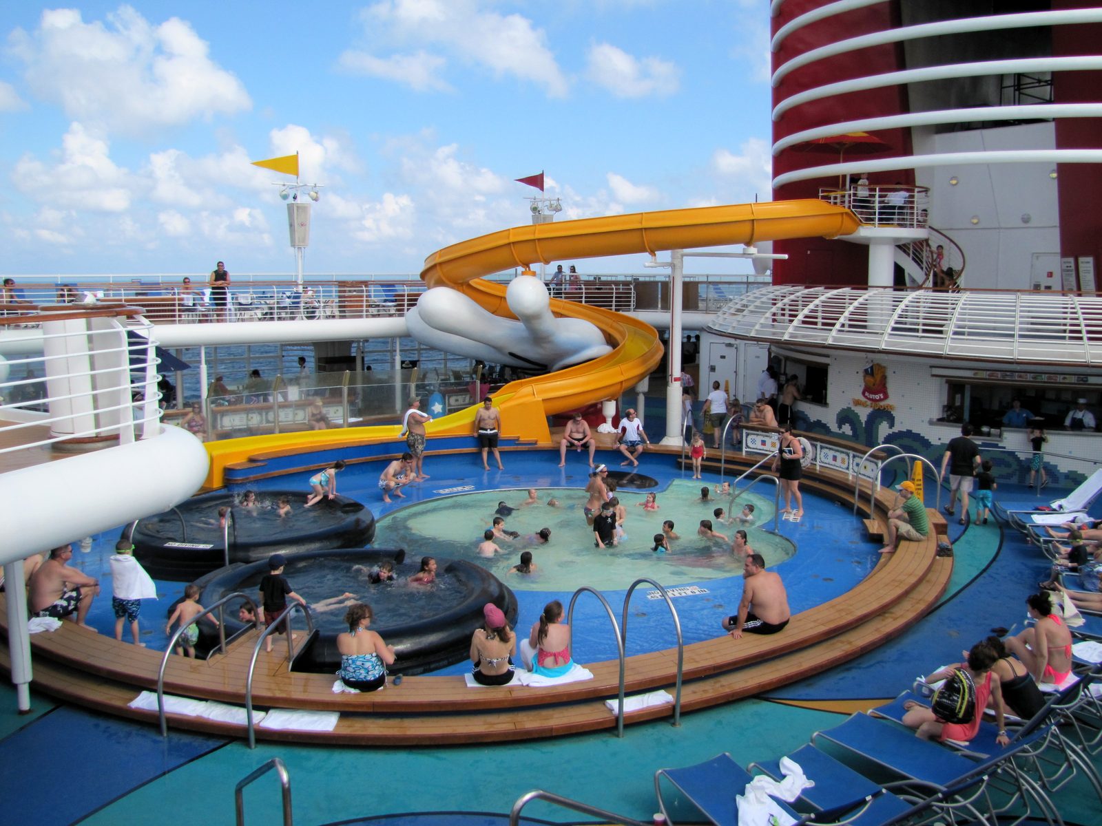 The pool deck and the slide at Mickey's Pool