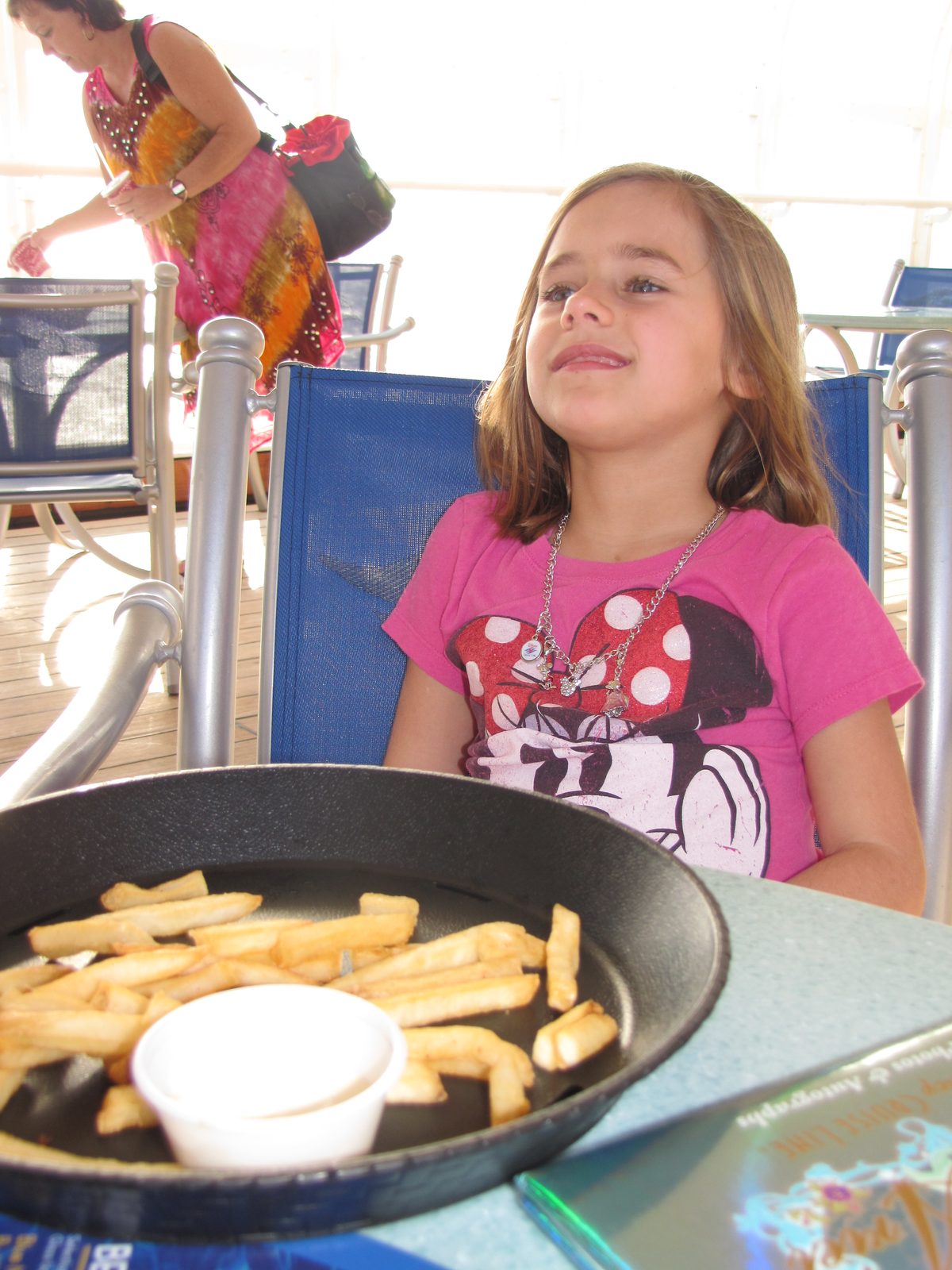 Lisa and her french fries with mayonnaise on deck