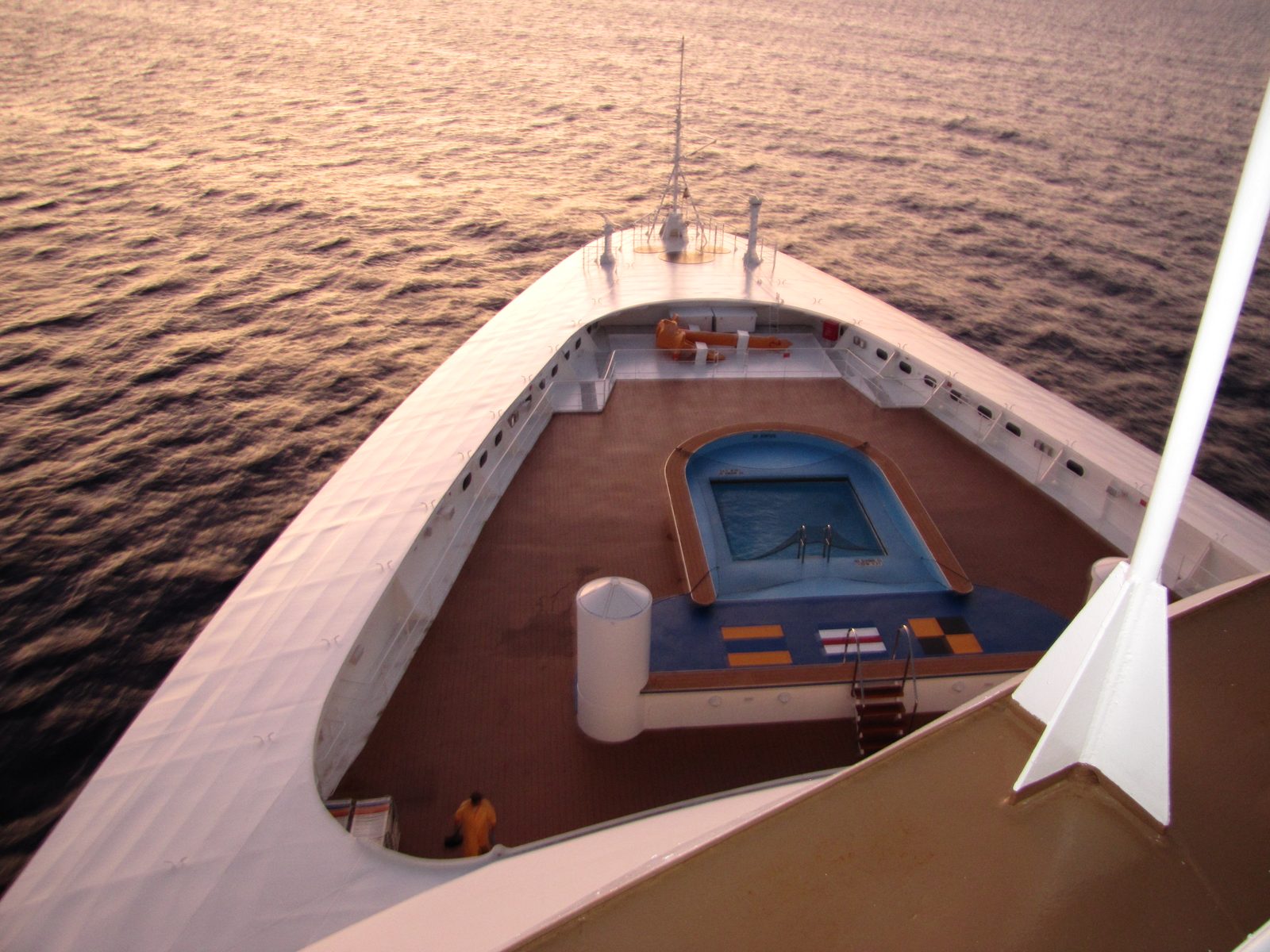 Sunrise over the bow arriving at Grand Cayman