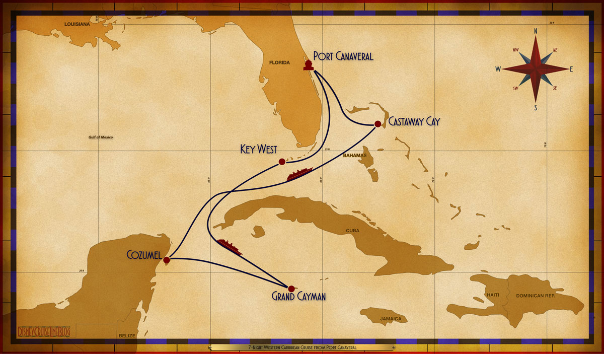 Itinerary map courtesy of DisneyCruiseLineBlog.com
