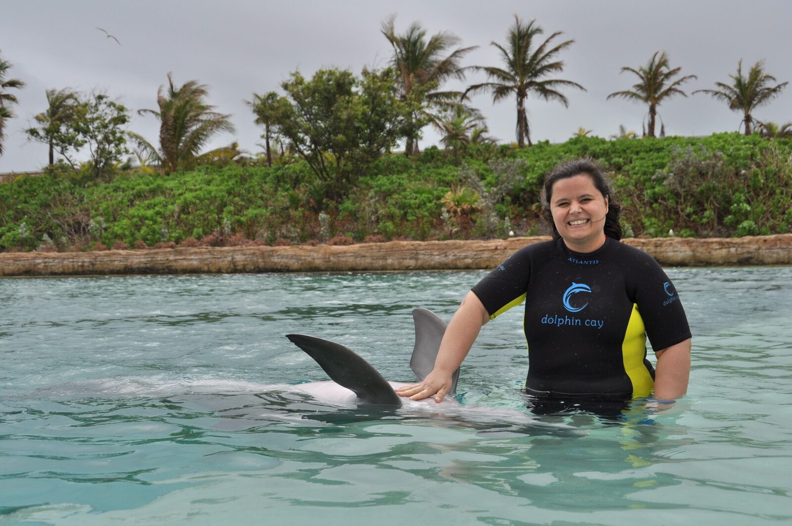 Kathy, all smiles with the dolphin