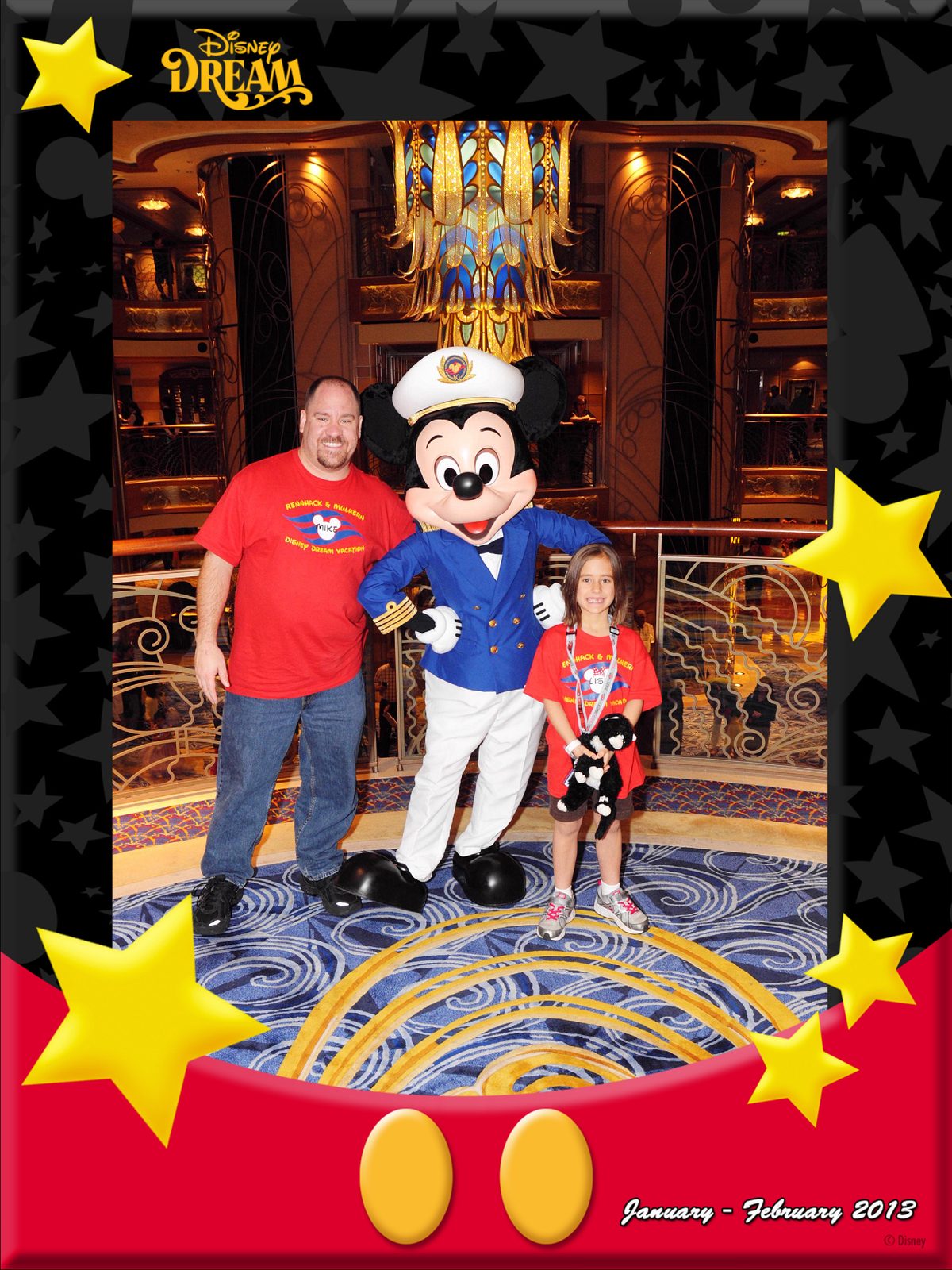 Michael and Lisa with Captain Mickey in the Lobby Atrium