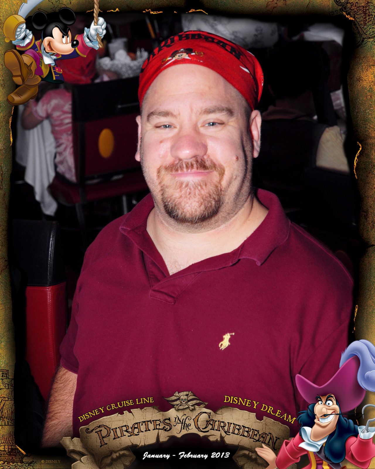 Michael dressed for Pirate Night at dinner on the Dream