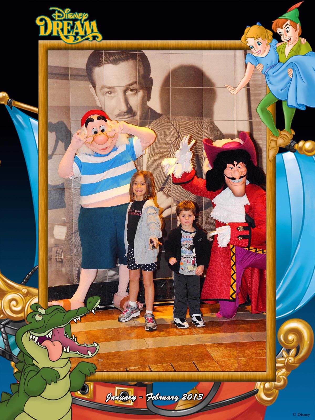Mr. Smee, Lisa, Thomas and Captain Hook on Pirate Night