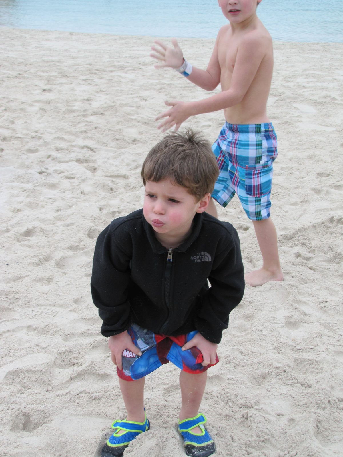 Thomas on the beach at Dolphin Cay