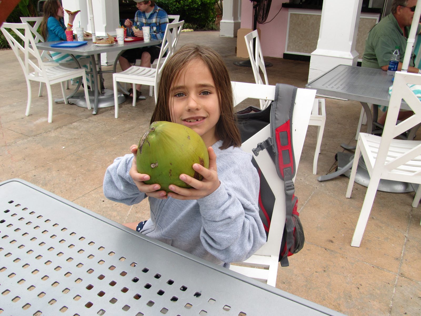 Lisa with a fresh coconut at lunch