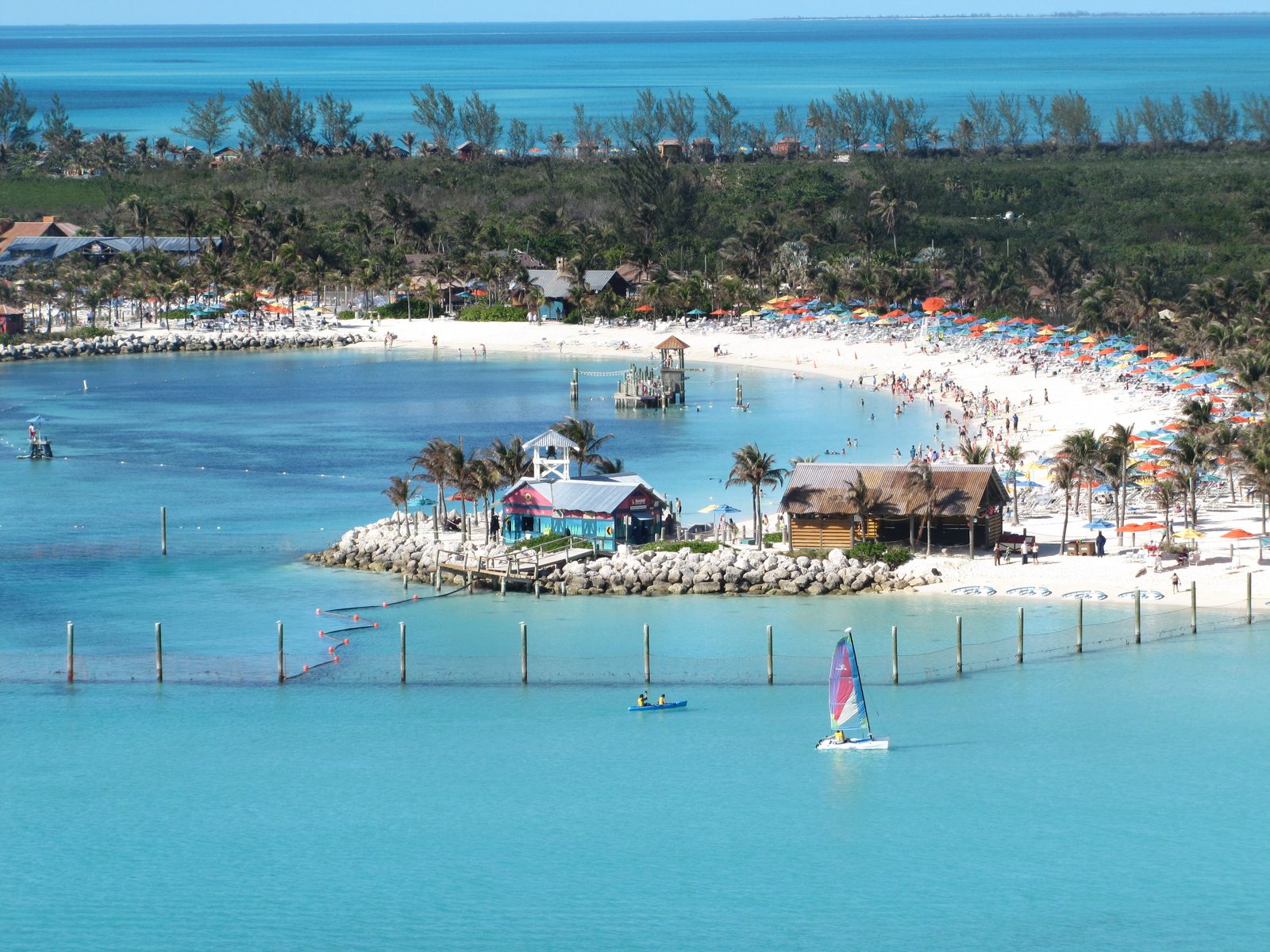 Castaway Cay beach and sailboats from the ship