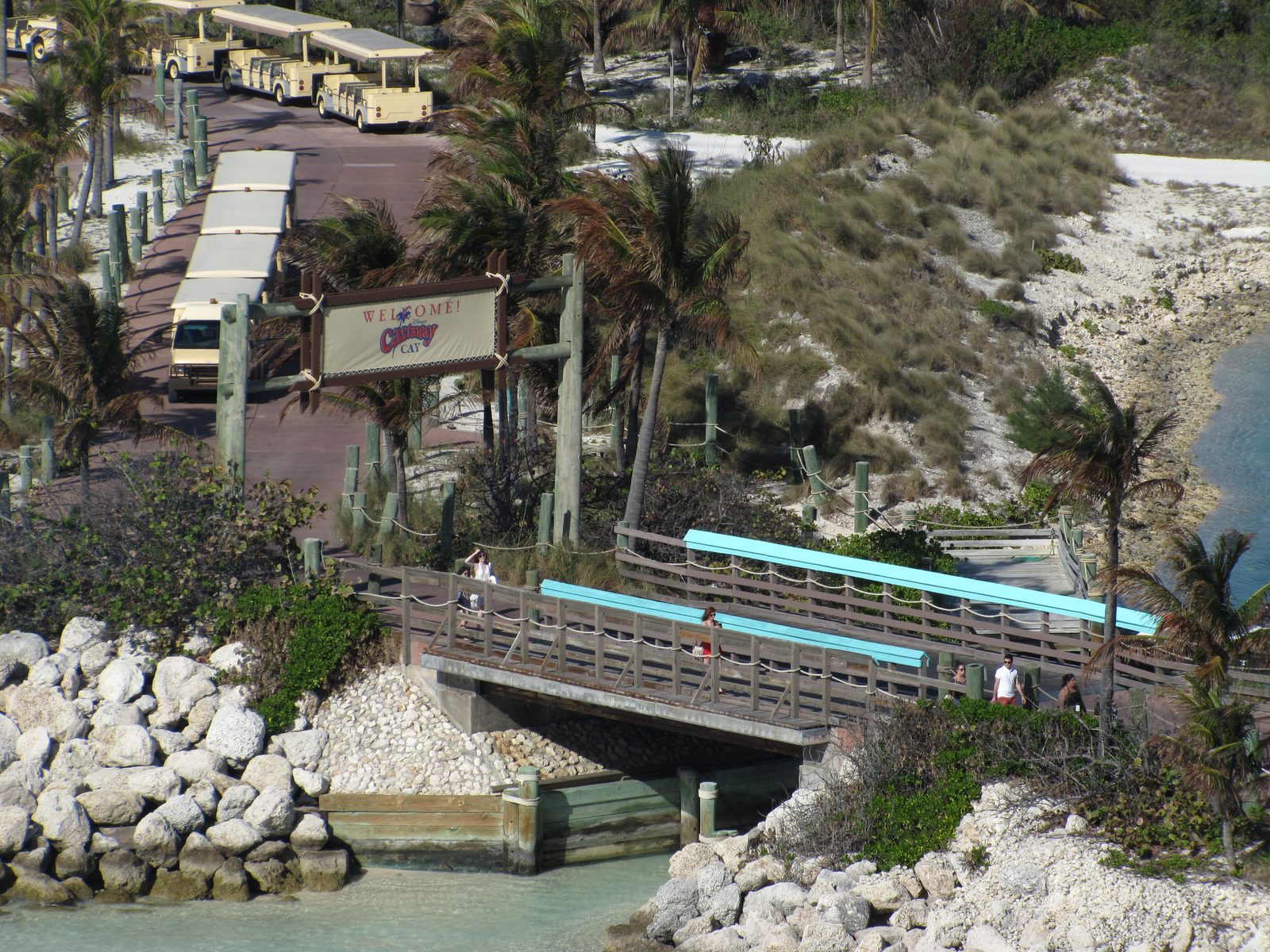 The tram road and bridge on Castaway Cay
