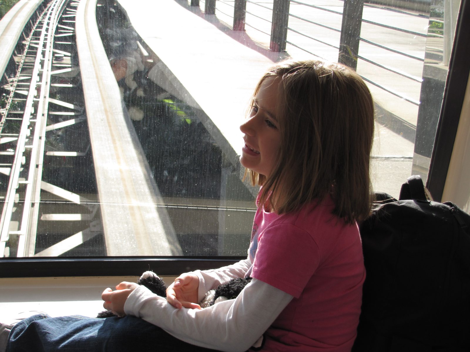 Lisa on the tram at Orlando airport