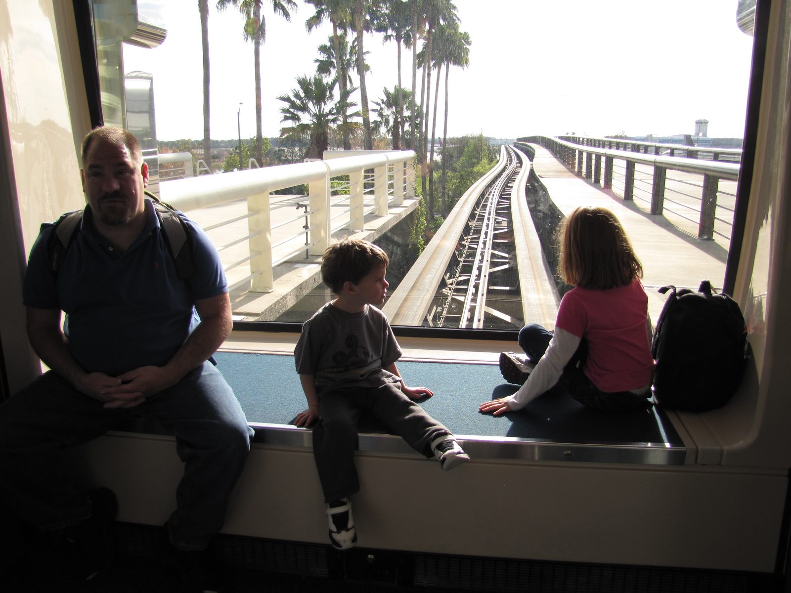 The kids and Michael on the Orlando airport tram