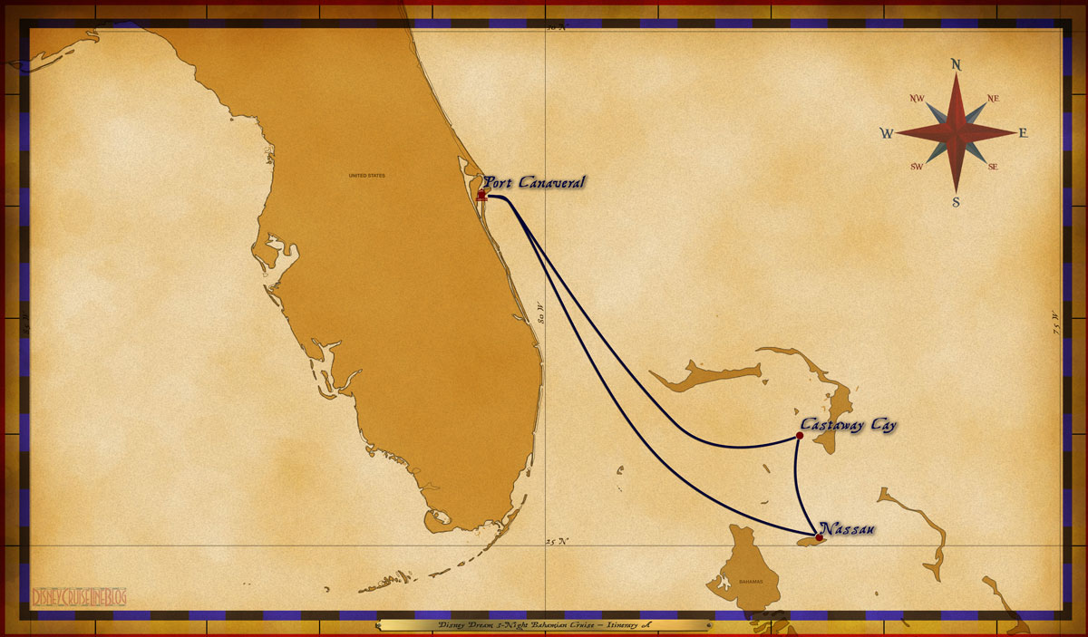 Itinerary map courtesy of DisneyCruiseLineBlog.com