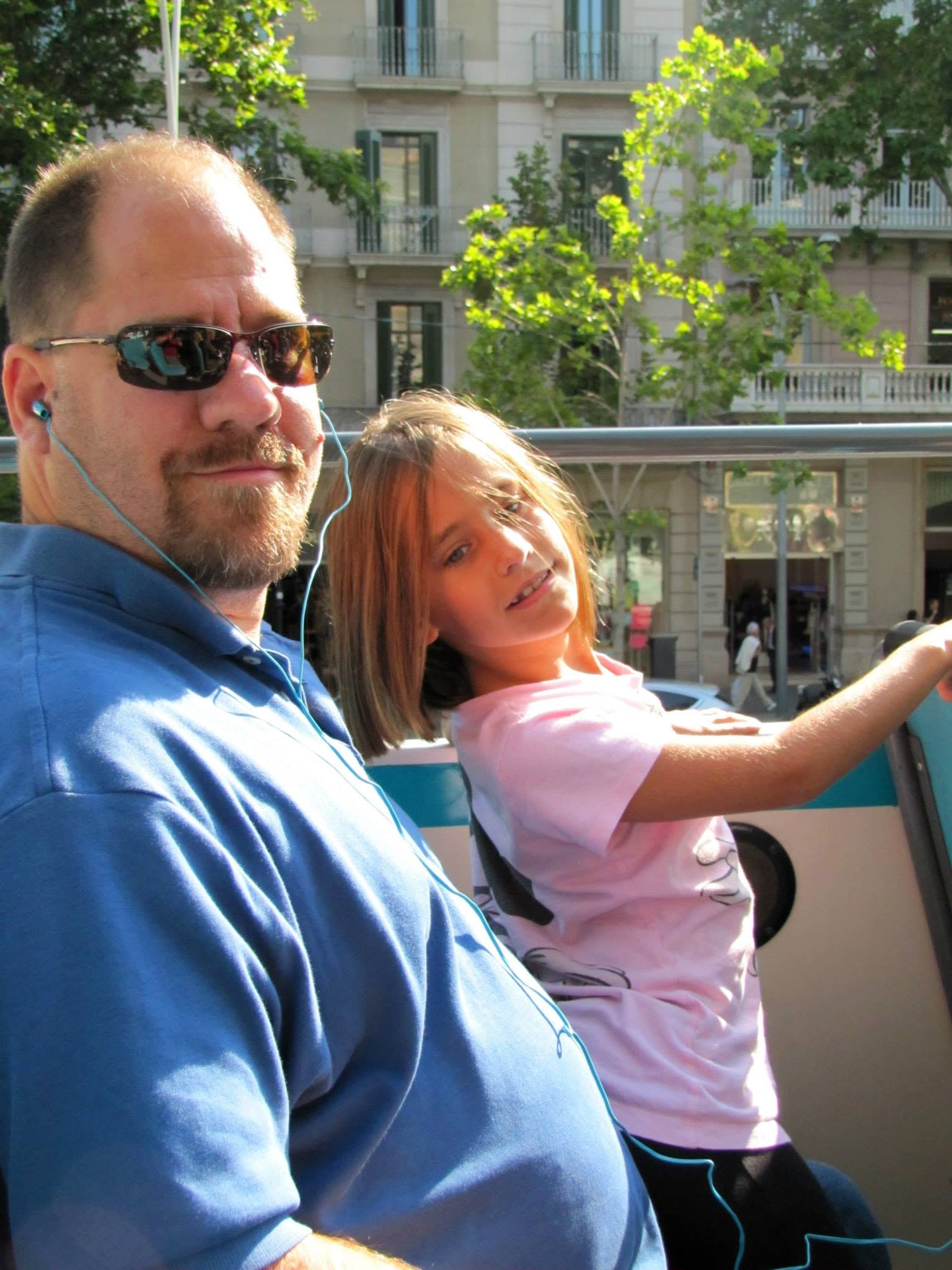 Lisa and Michael on the hop-on hop-off bus in Barcelona