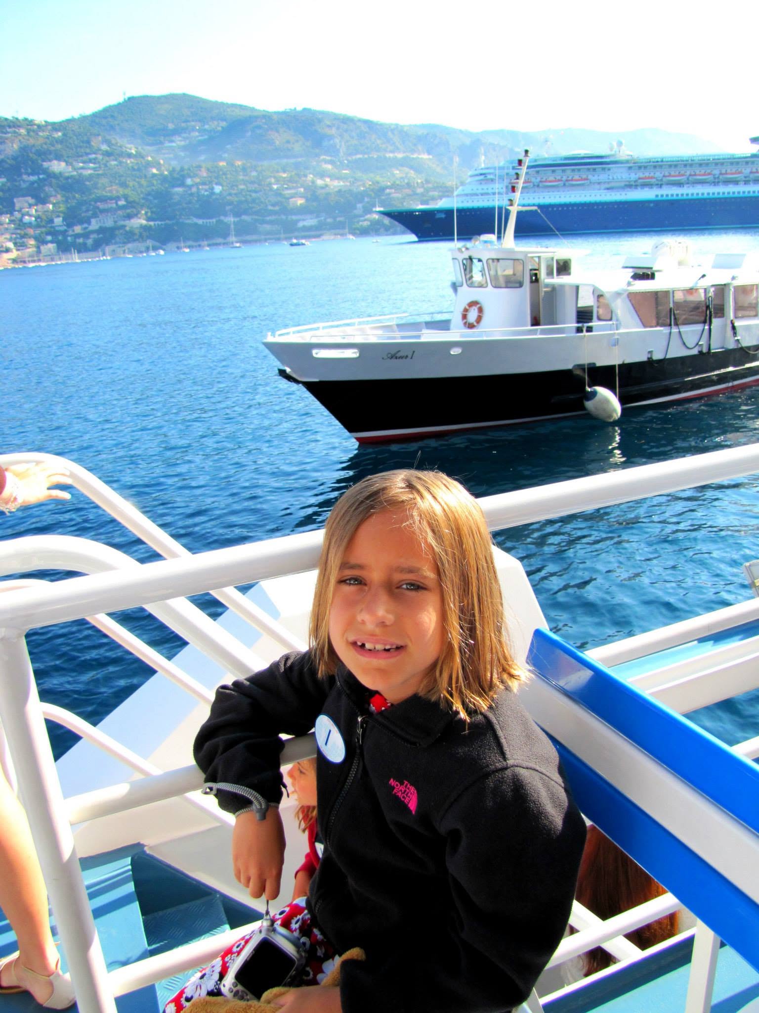 Lisa on the tender to Villefranche