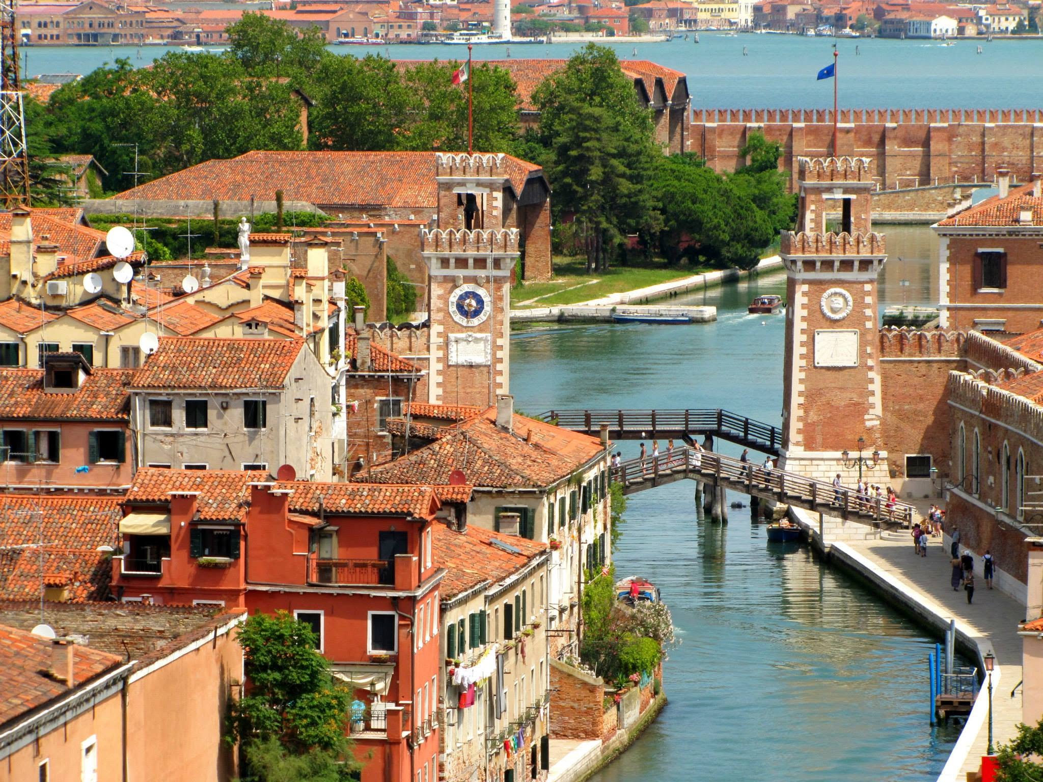 Rooftops and a bridge as we sailed into Venice